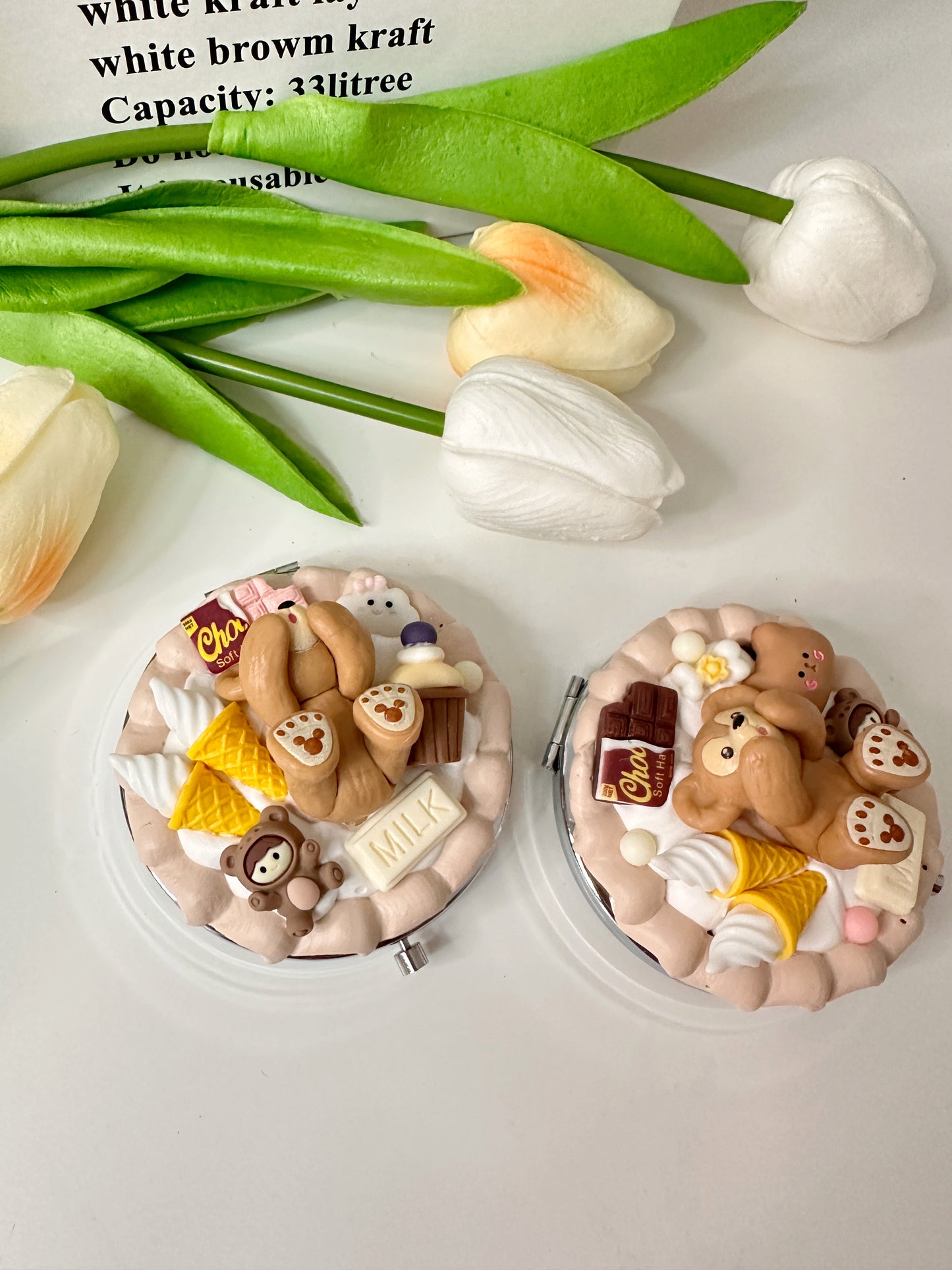 Custommade Compact mirror Decoden mirror, whipped cream portable mirror,pocket mirror,Fake Cream, Small Cute Mirror, makeup mirror without LACE