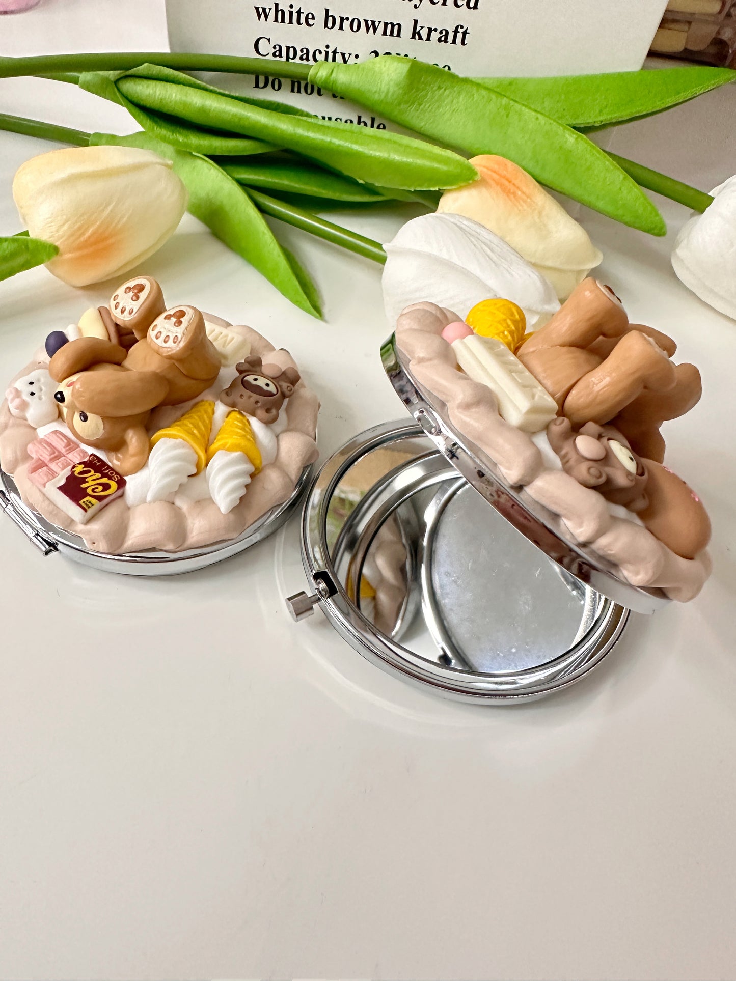 Custommade Compact mirror Decoden mirror, whipped cream portable mirror,pocket mirror,Fake Cream, Small Cute Mirror, makeup mirror without LACE