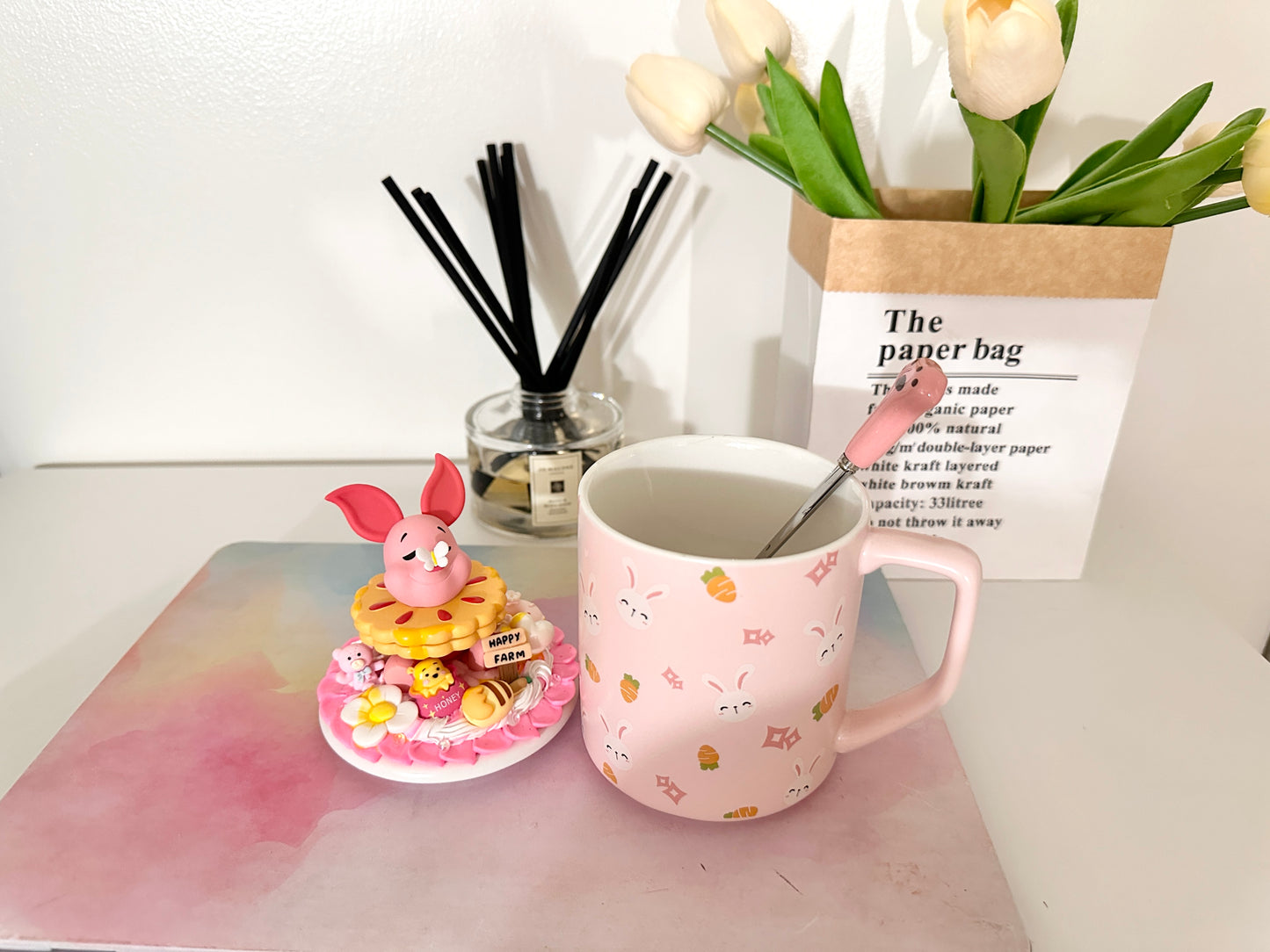 fifishandmade customized handmade Cute Ceramic Cup With Lid And Spoon, Kawaii Cup Novelty Mug, Coffee Cup, Tea Cup, Milk Cup, Mug Gift Pink 450ml/15oz