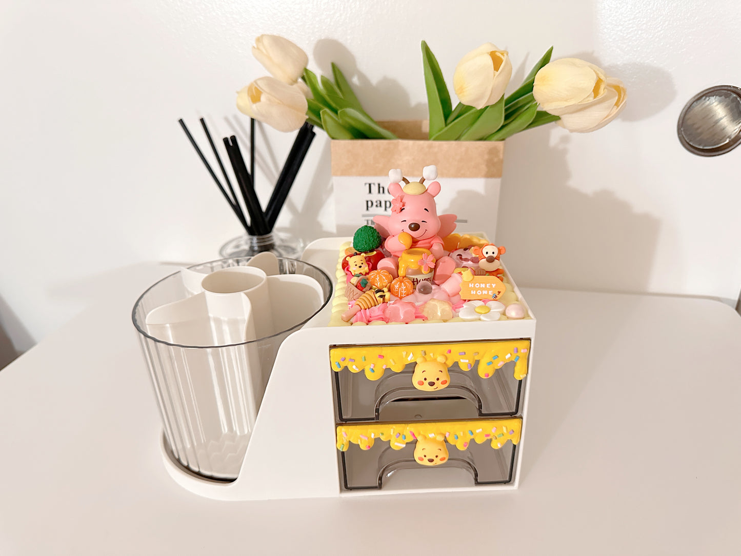 Themed desk organizer, 360°rotationg pen holder/brush holder, decoden storage box, room decor, art supply storage box