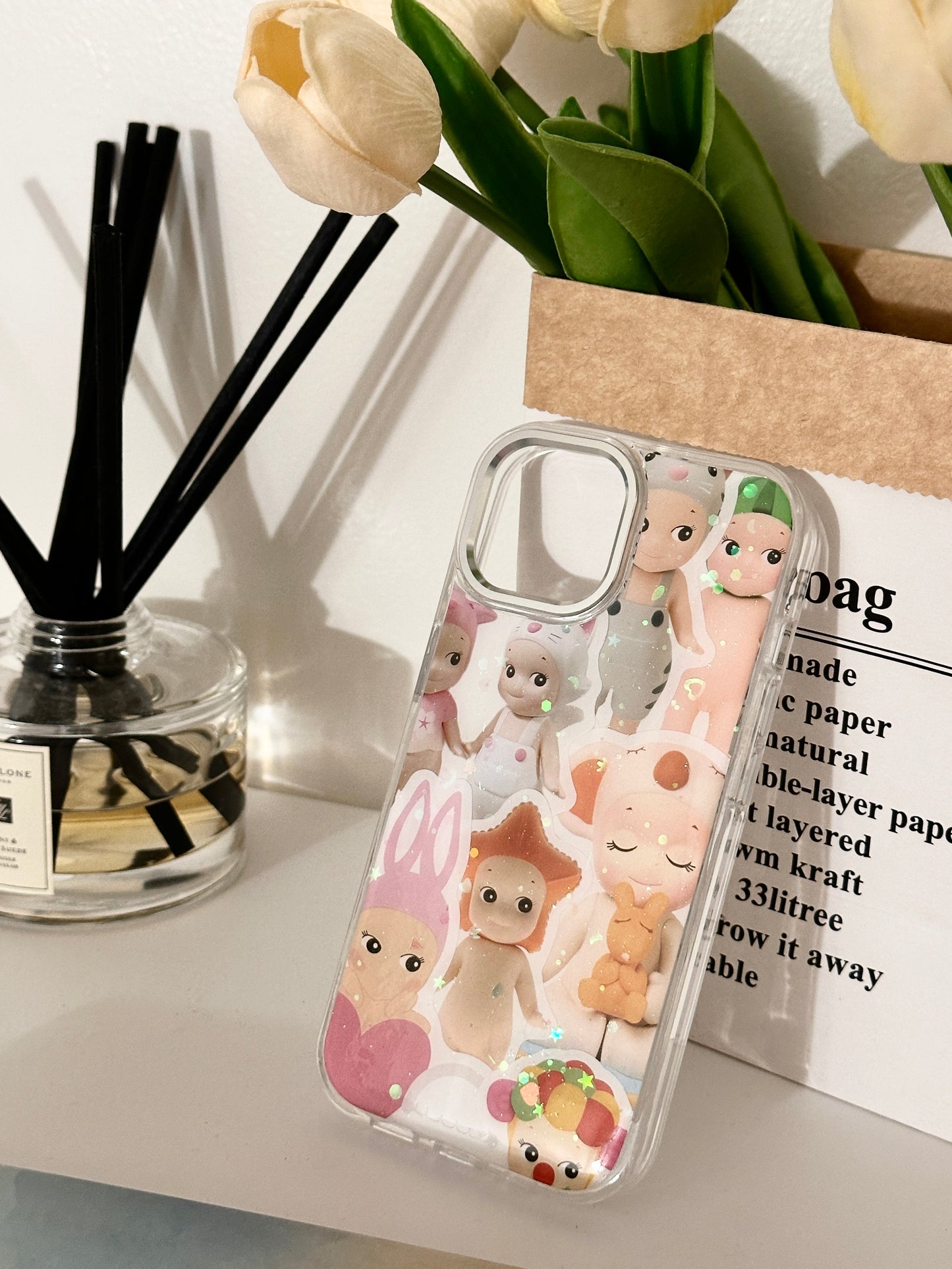 Sony Angel Resin phone cases, cute glitter phone accessories, sticker phone case