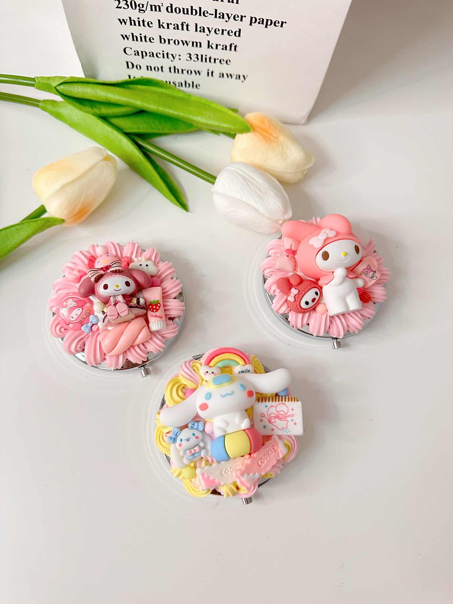 Custommade Compact mirror Decoden mirror, whipped cream portable mirror,pocket mirror,Fake Cream, Small Cute Mirror, makeup mirror without LACE