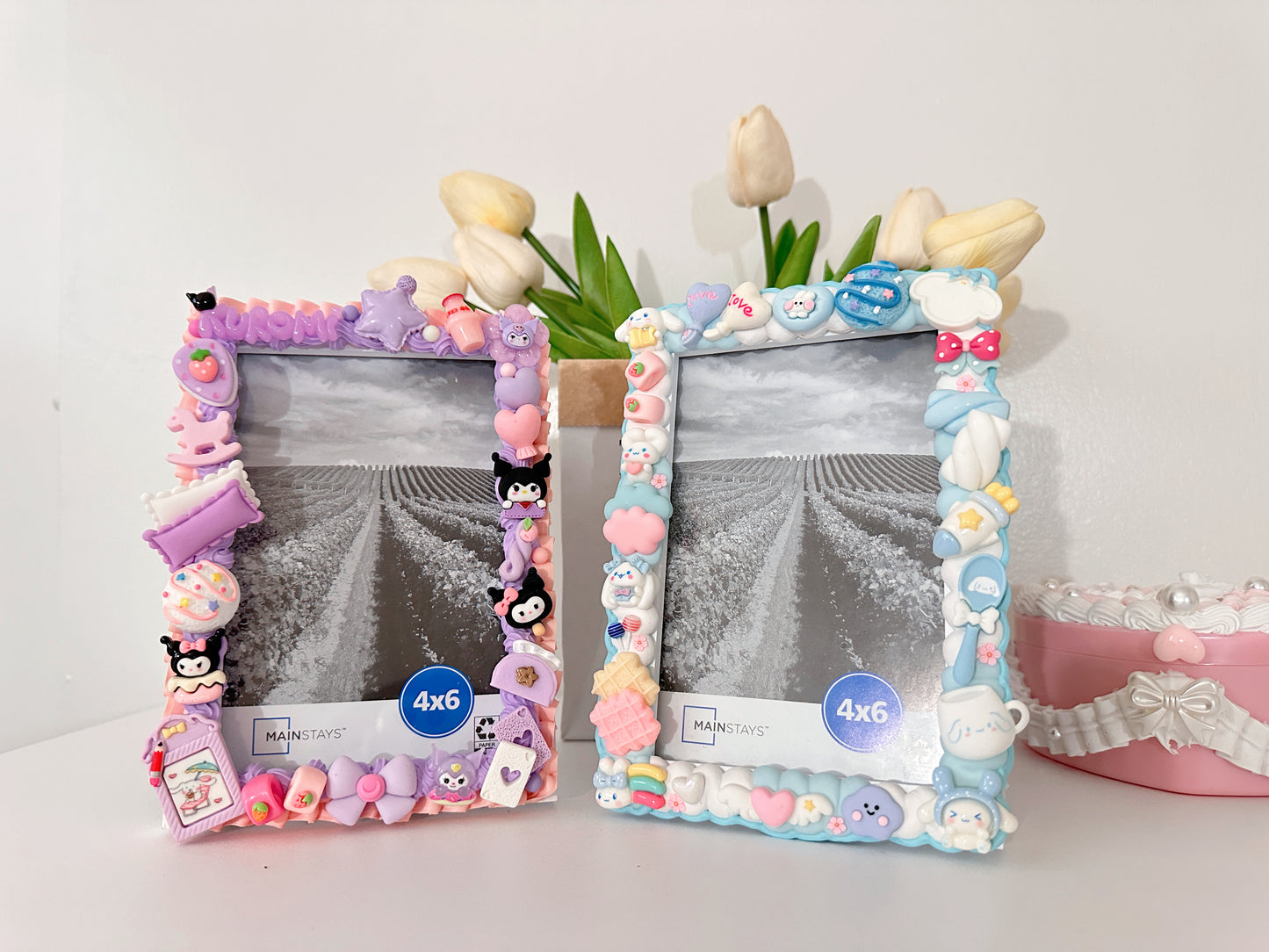 Cute Decoden Decorated Photo Frame 4" × 6", Themed Frames, Disney, Decoden Diy, Diy Resin Charms, DIY photo frame