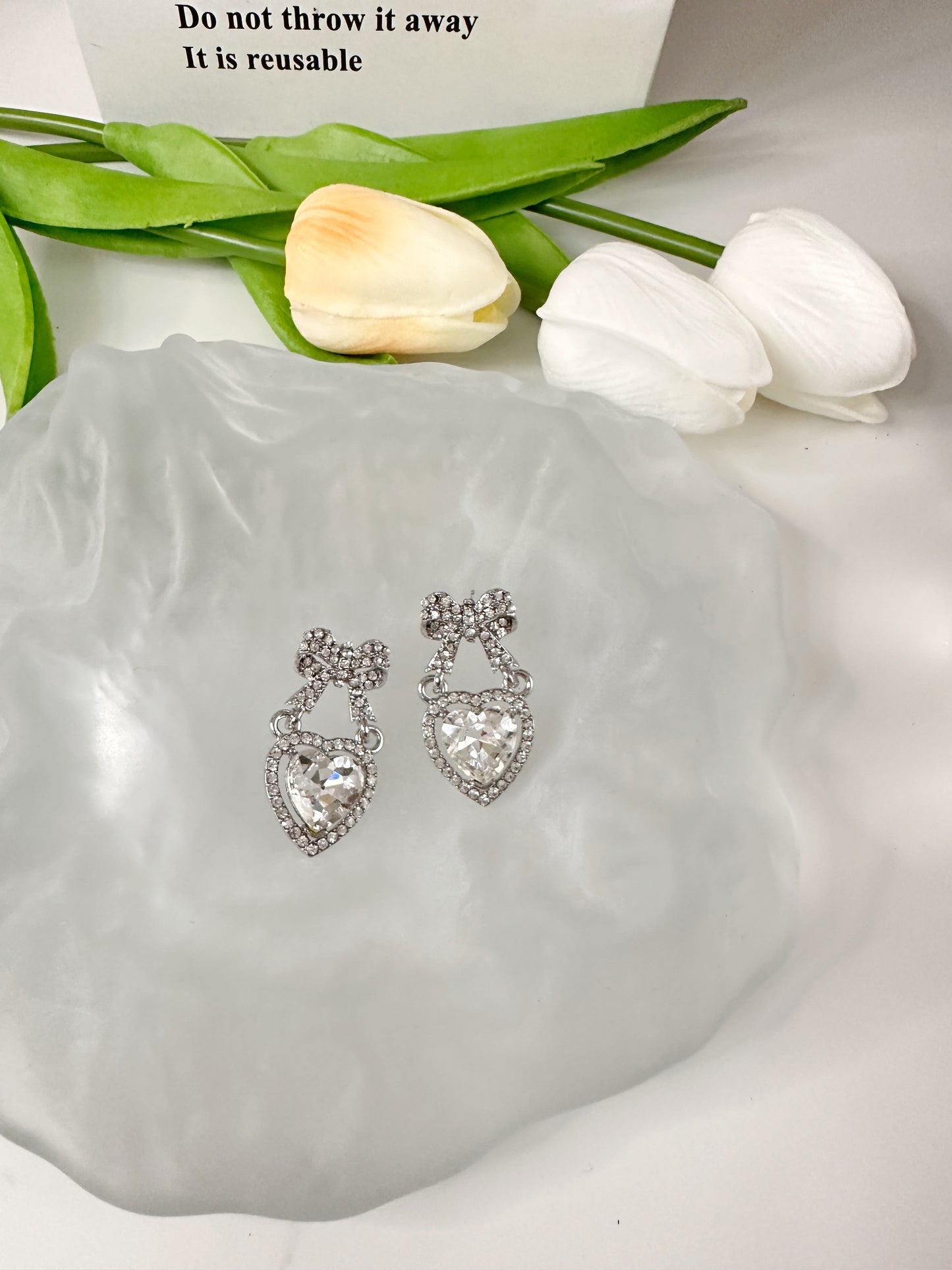 Full diamond bowknot earrings, niche design court style court style heart-shaped earrings