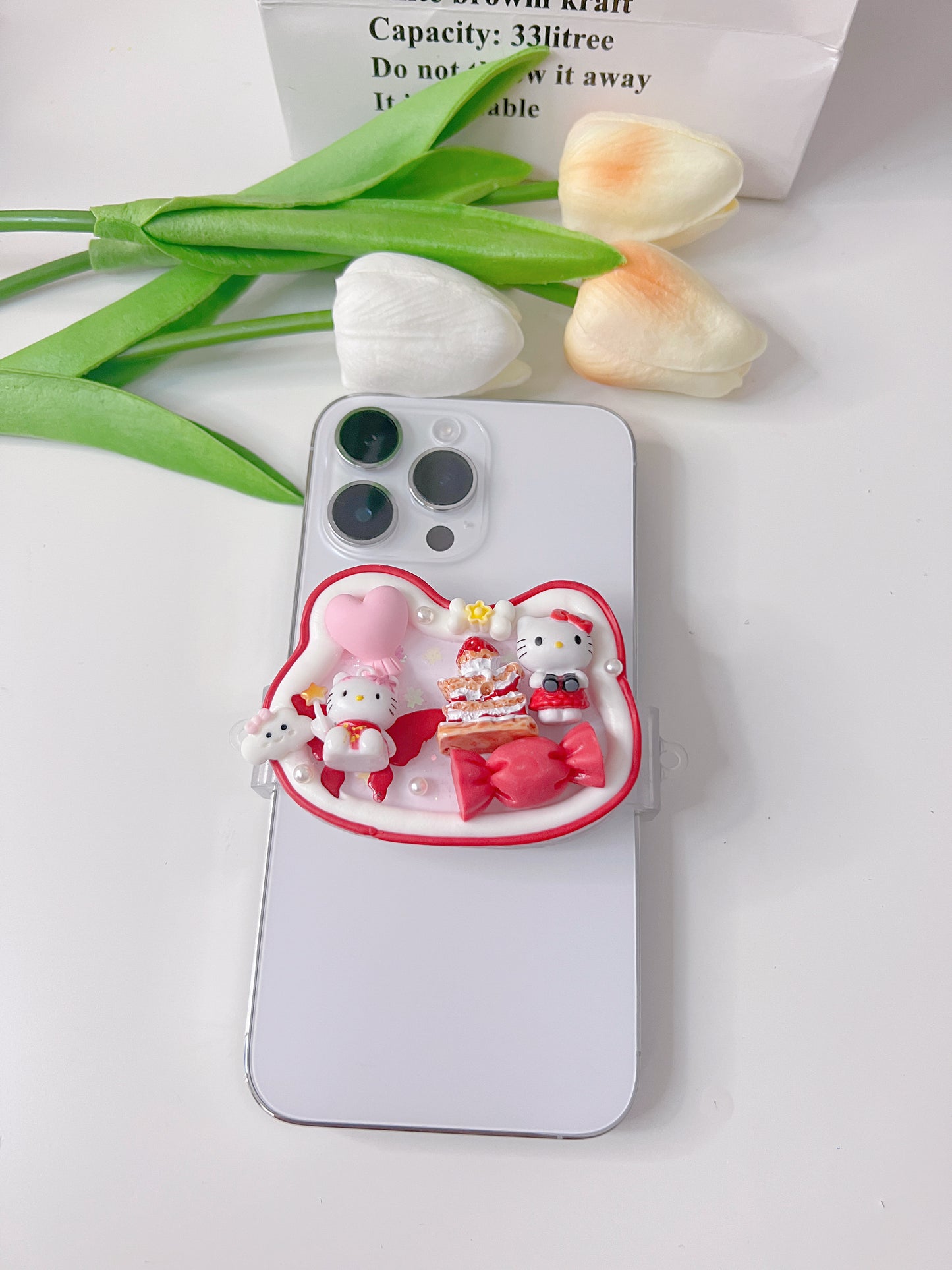 HelloKitty Whipped cream phone clip holder,cute phone case,diycases,custommade phone holder,3D Anime Phone Case,Kawaii Whip Cream Case,back phone holder