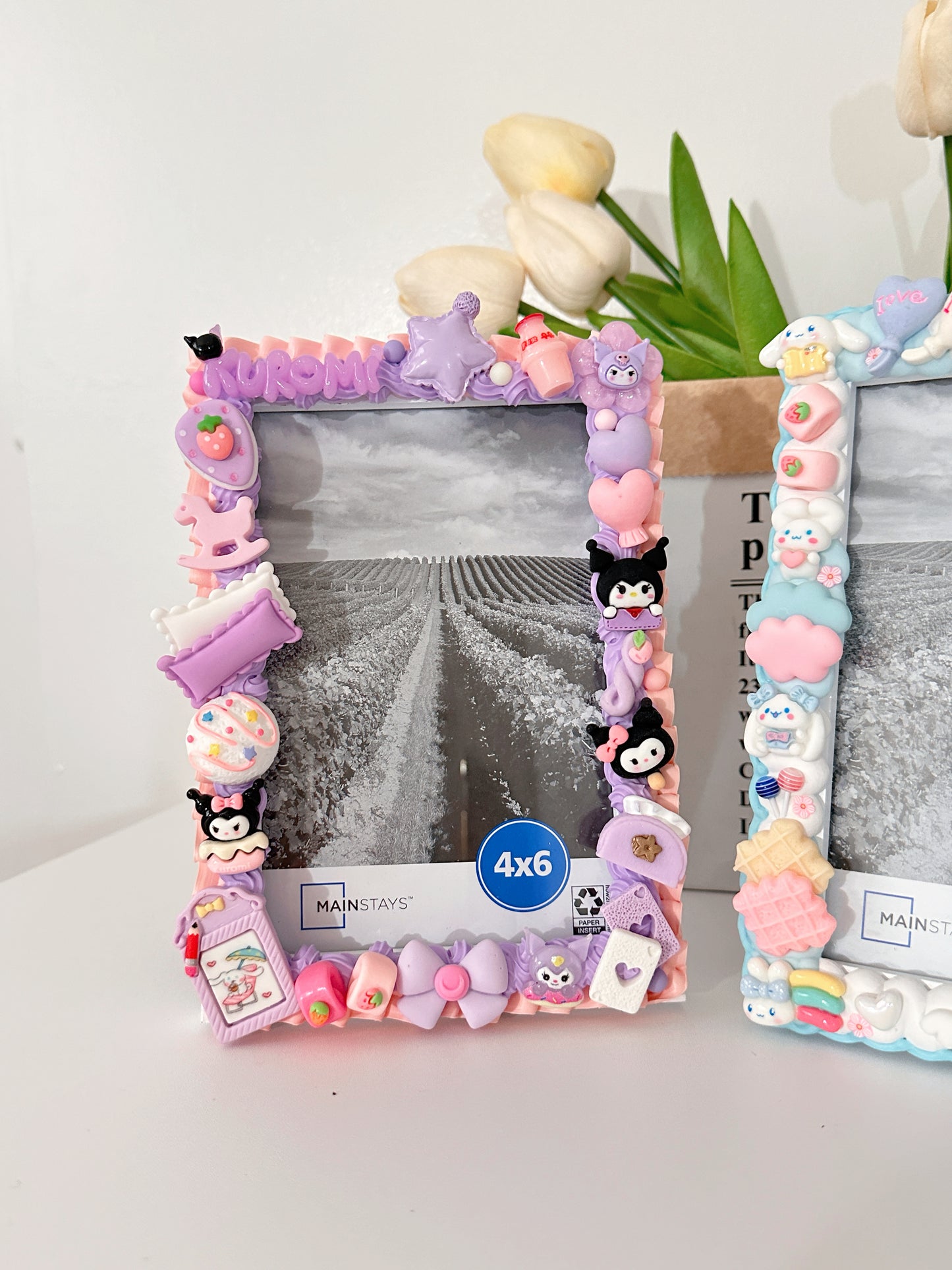 Cute Decoden Decorated Photo Frame 4" × 6", Themed Frames, Disney, Decoden Diy, Diy Resin Charms, DIY photo frame