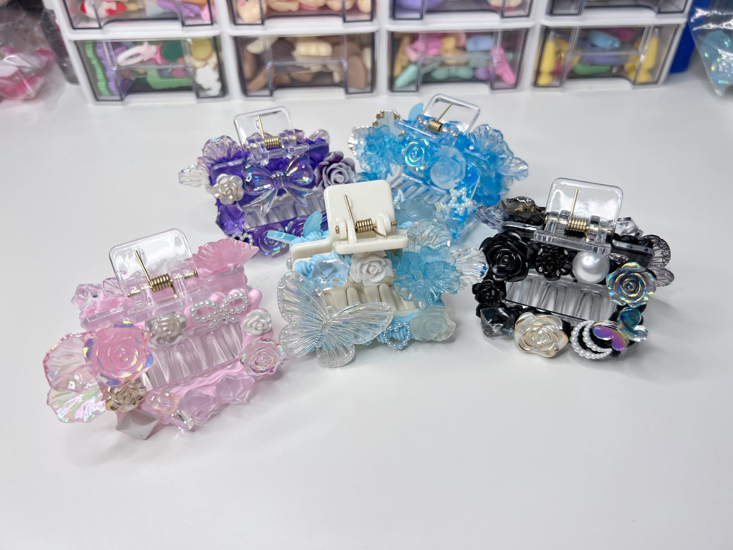 Custom Decoden Hair Claws(Hair Clips)with Pearls and Rhinestones, whipped cream Hair Claws, Women Vintage Resin Hair Claw Large Shark