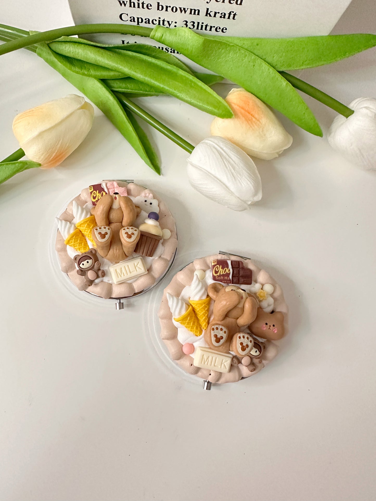 Custommade Compact mirror Decoden mirror, whipped cream portable mirror,pocket mirror,Fake Cream, Small Cute Mirror, makeup mirror without LACE