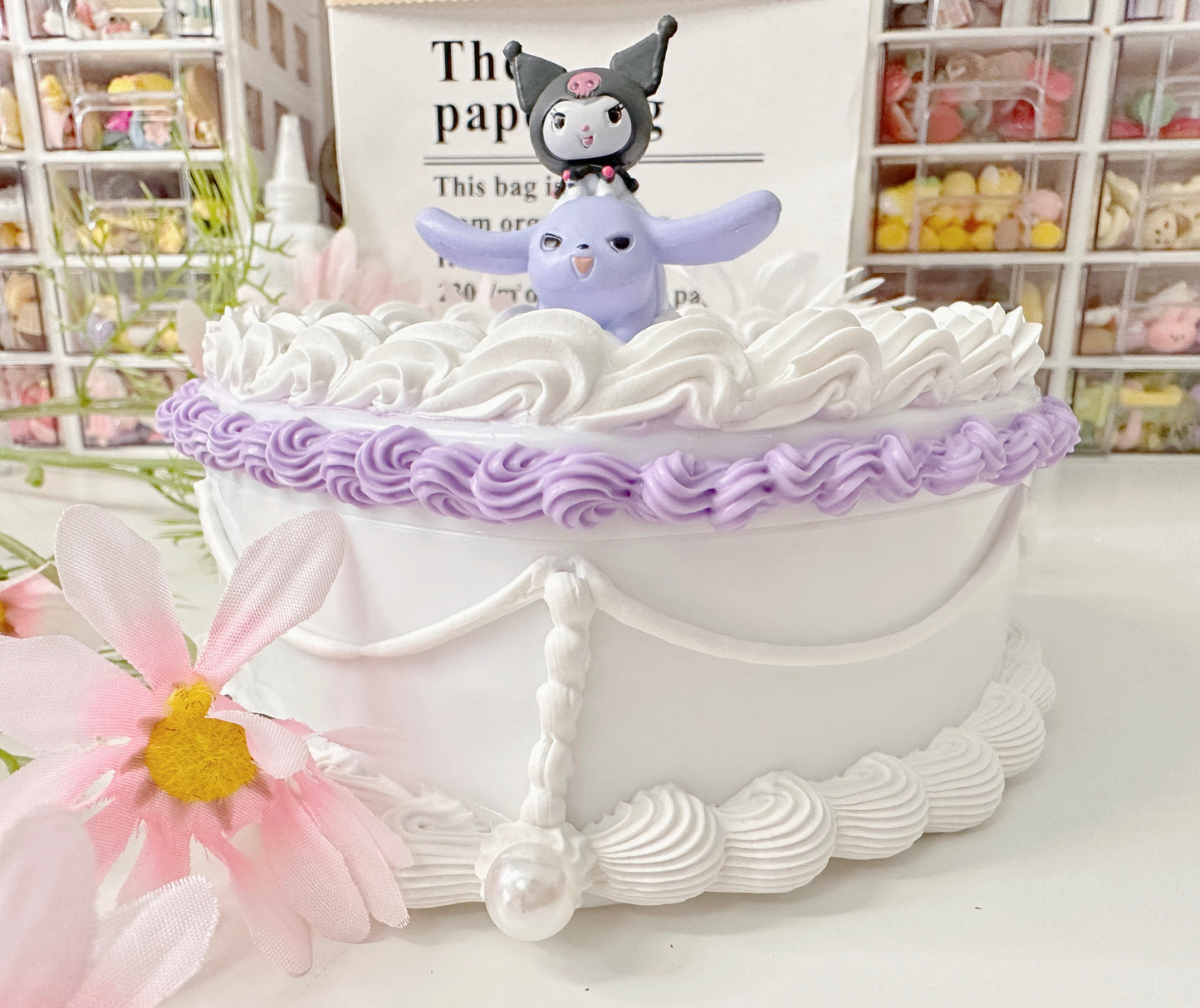Kuromi MyMelody Fake cake jewelry box, Custom Decoden jewelry organizer, Kawaii decoden jewelry heart box, decoden storage box, cake box, room decor
