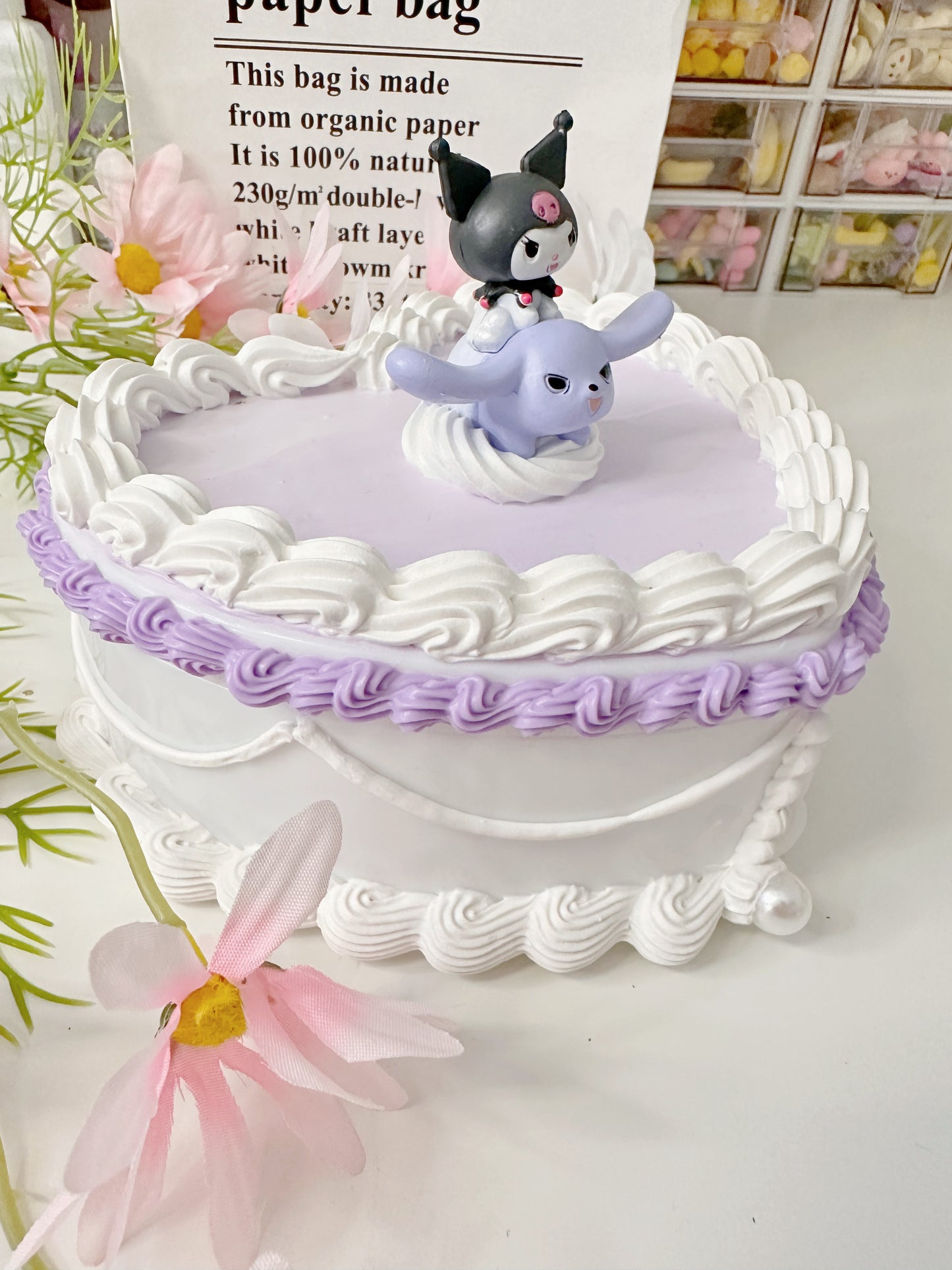Kuromi MyMelody Fake cake jewelry box, Custom Decoden jewelry organizer, Kawaii decoden jewelry heart box, decoden storage box, cake box, room decor