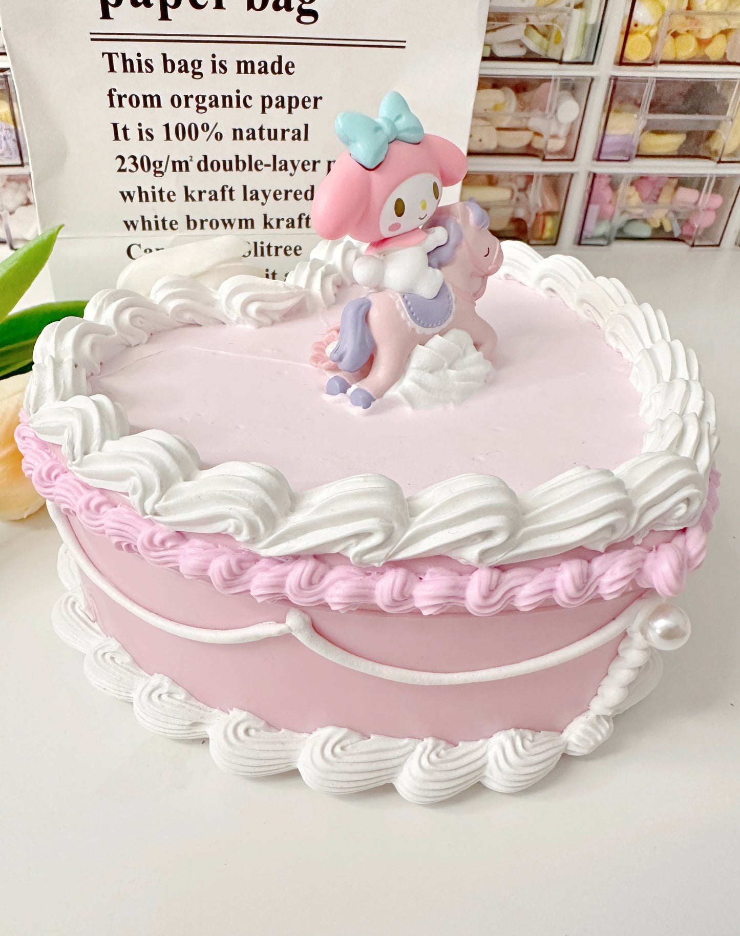 Kuromi MyMelody Fake cake jewelry box, Custom Decoden jewelry organizer, Kawaii decoden jewelry heart box, decoden storage box, cake box, room decor