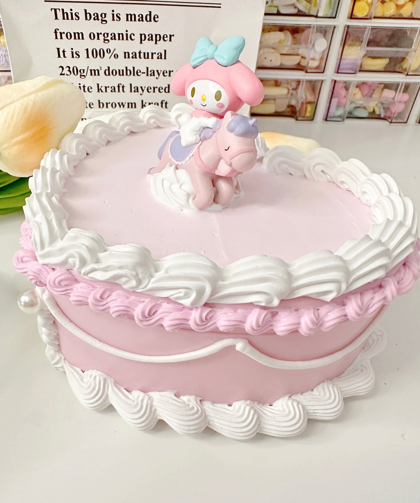 Kuromi MyMelody Fake cake jewelry box, Custom Decoden jewelry organizer, Kawaii decoden jewelry heart box, decoden storage box, cake box, room decor