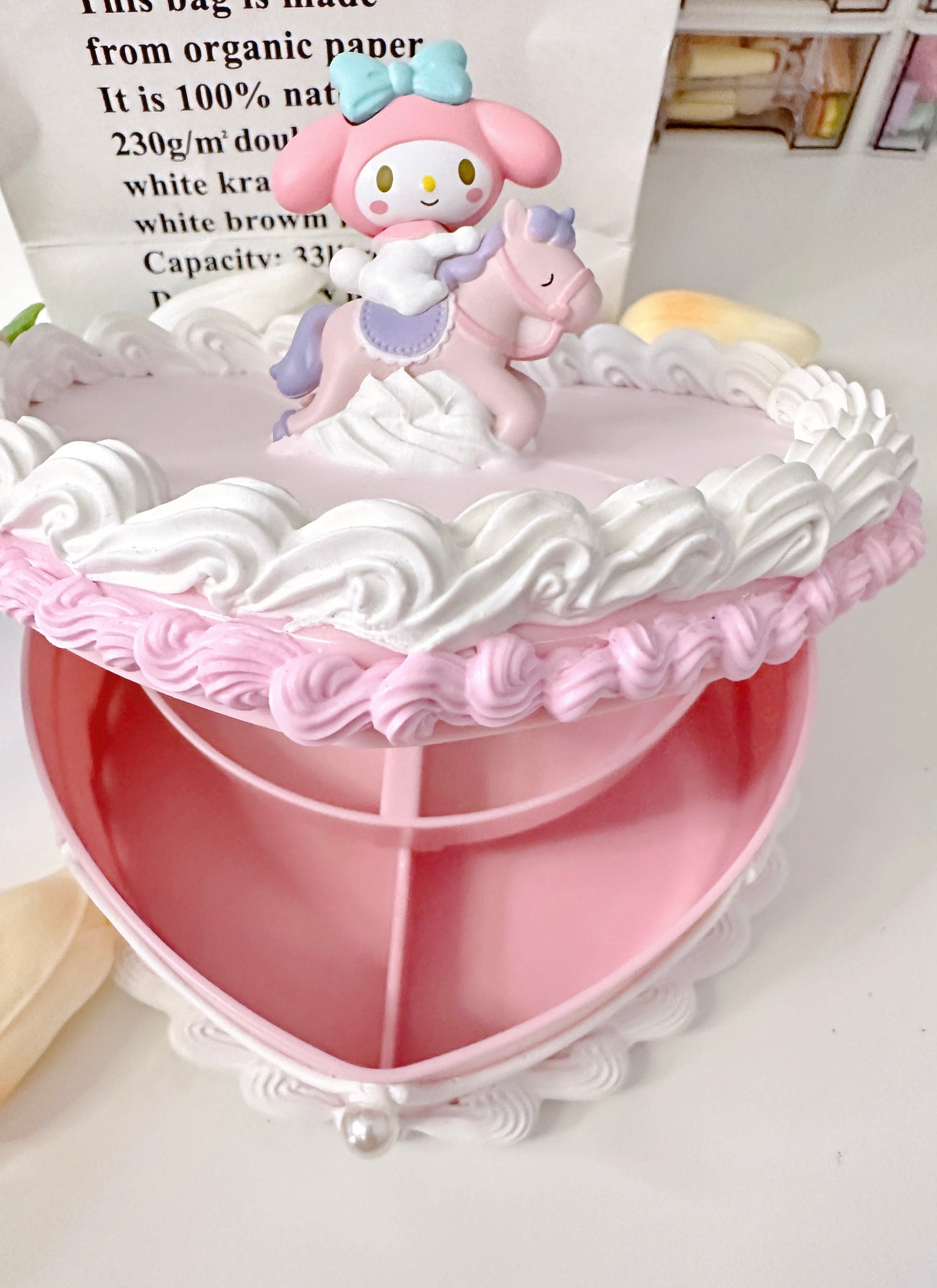 Kuromi MyMelody Fake cake jewelry box, Custom Decoden jewelry organizer, Kawaii decoden jewelry heart box, decoden storage box, cake box, room decor