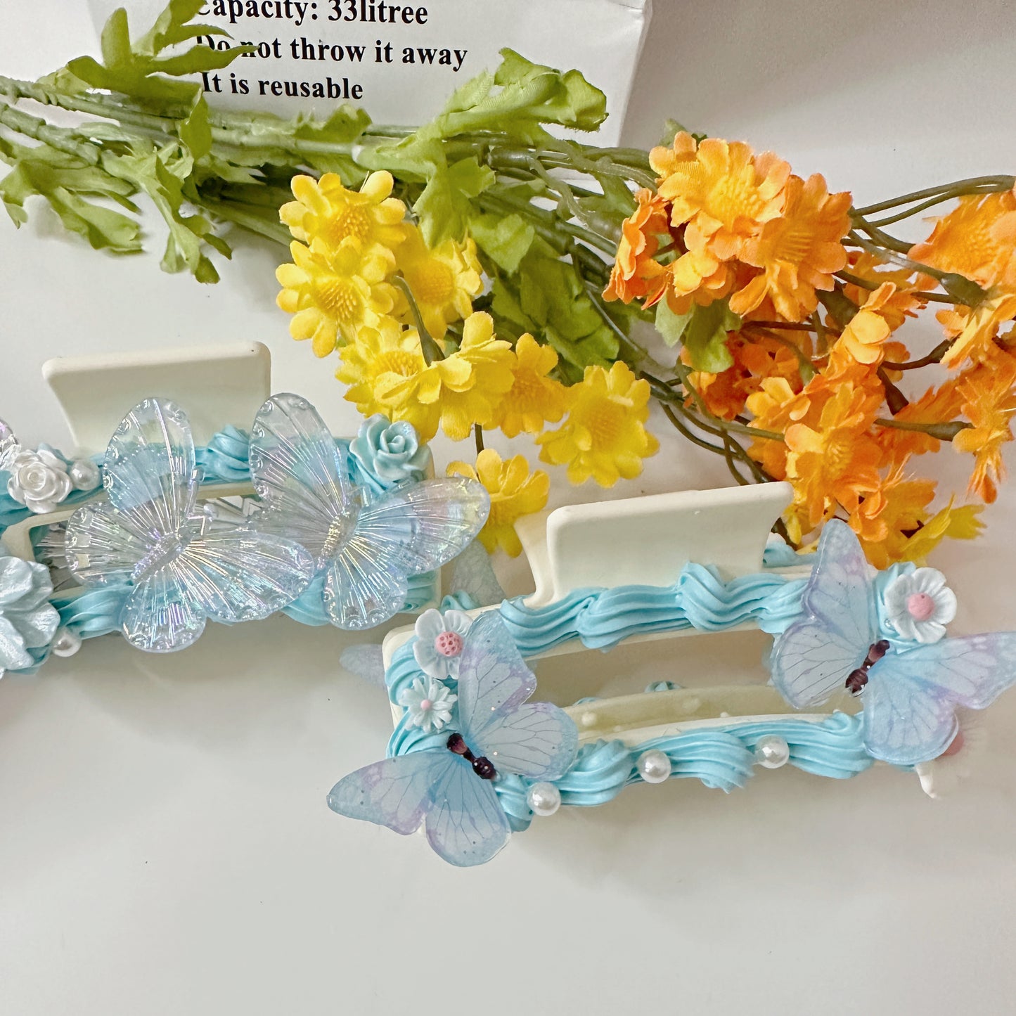 Customized Decoden Hair Claws(Hair Clips)with Pearls and Rhinestones, whipped cream Hair Claws, Women Vintage Resin Hair Claw Large Shark