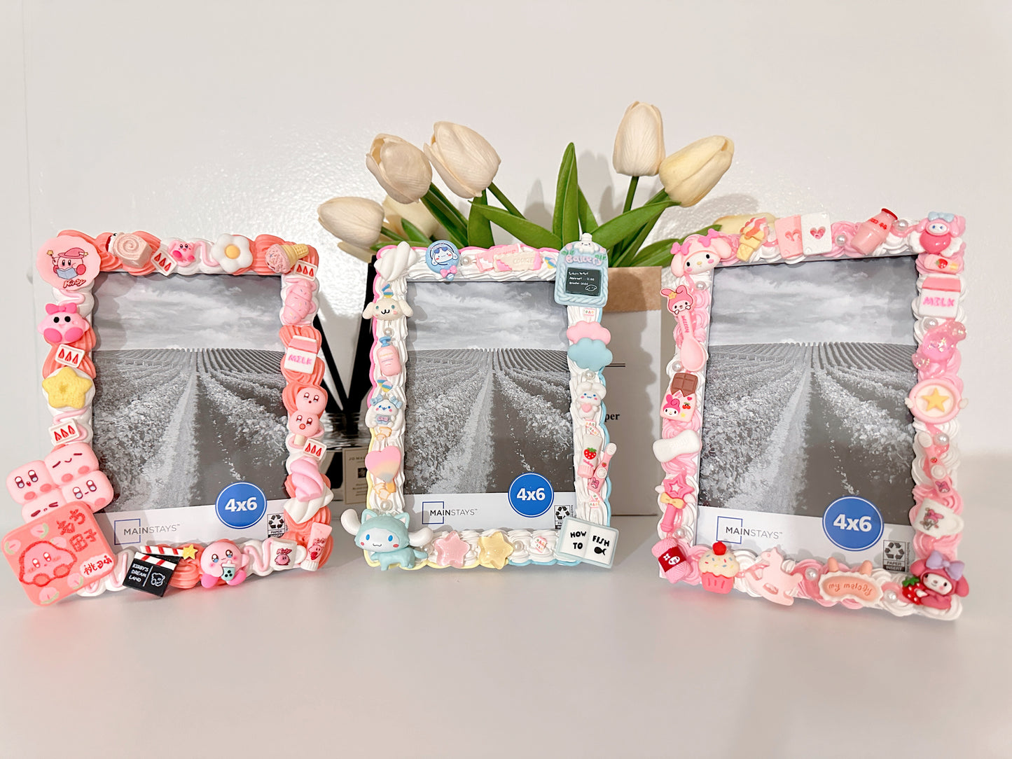 Cute Decoden Decorated Photo Frame 4" × 6", Themed Frames, Disney, Decoden Diy, Diy Resin Charms, DIY photo frame