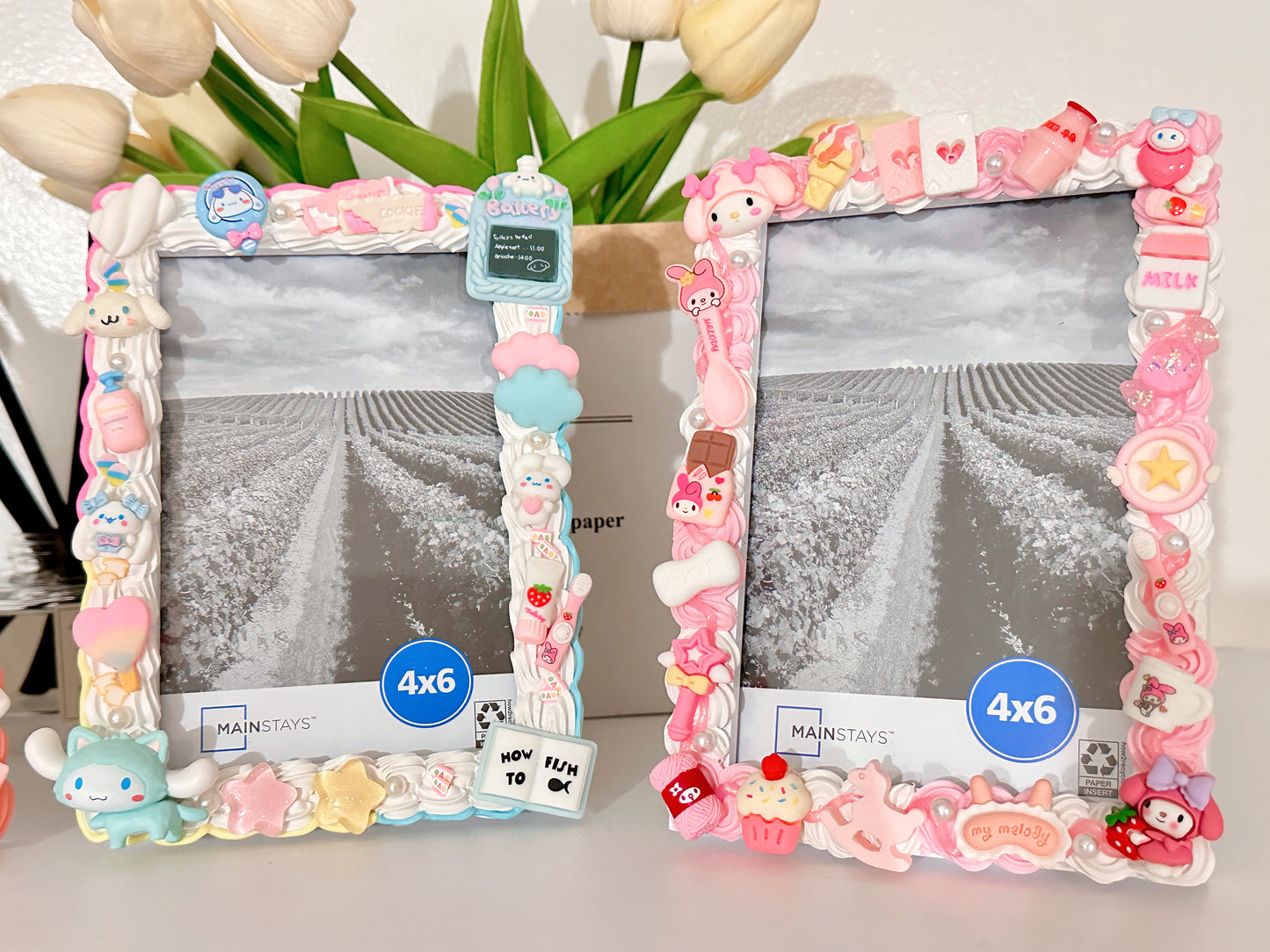 Cute Decoden Decorated Photo Frame 4" × 6", Themed Frames, Disney, Decoden Diy, Diy Resin Charms, DIY photo frame