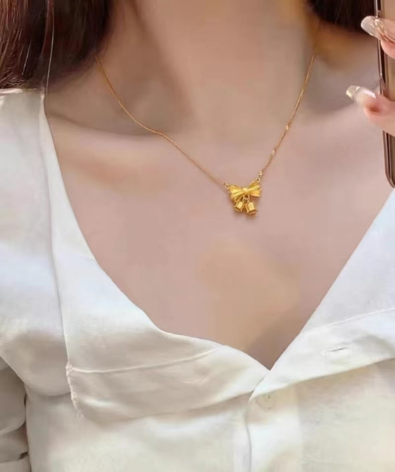 Sweetheart Romantic Bow Knot Bell Necklace