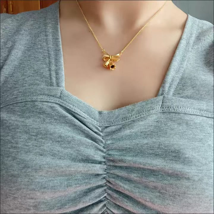 Sweetheart Romantic Bow Knot Bell Necklace