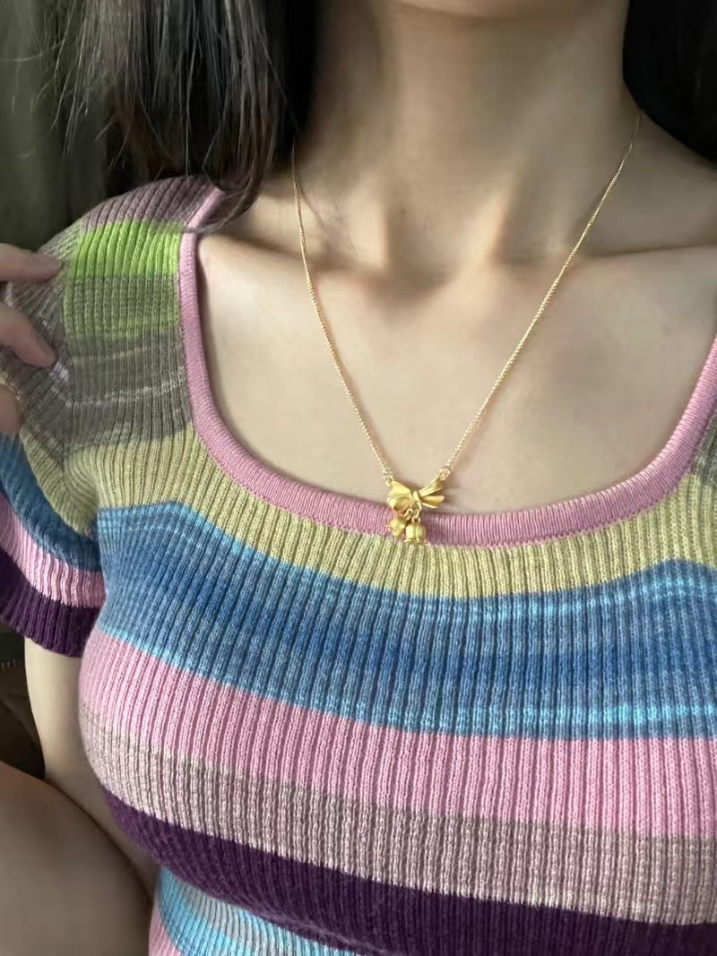 Sweetheart Romantic Bow Knot Bell Necklace