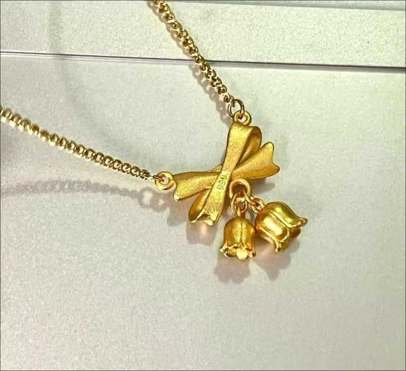 Sweetheart Romantic Bow Knot Bell Necklace