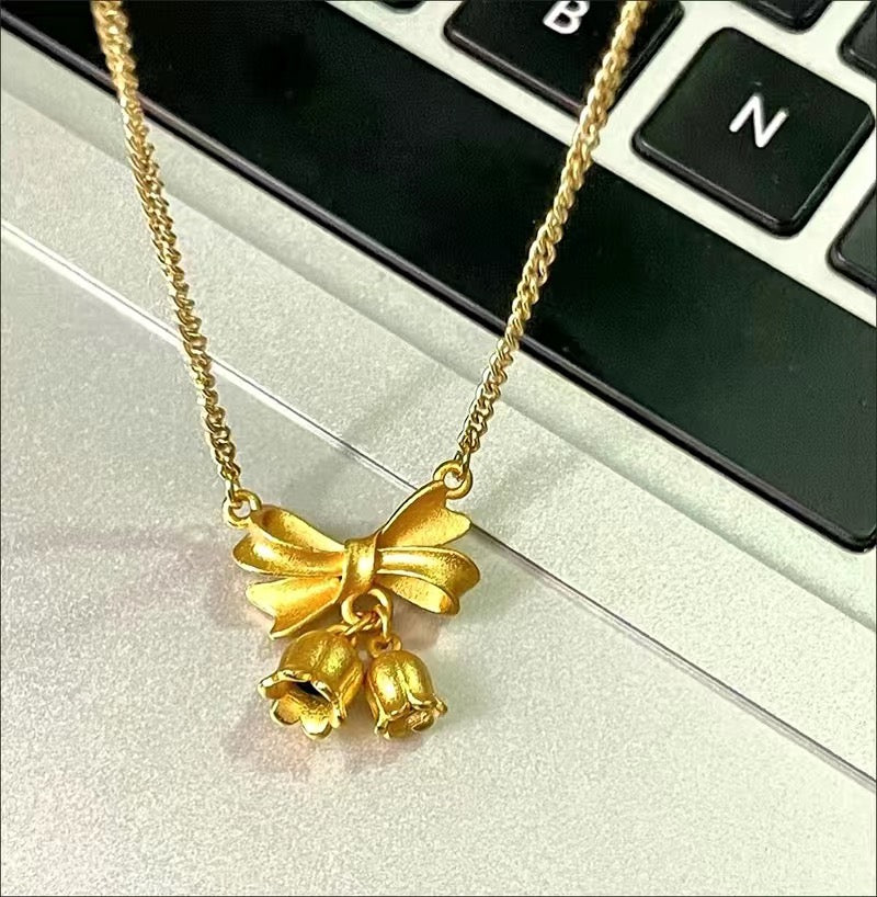 Sweetheart Romantic Bow Knot Bell Necklace