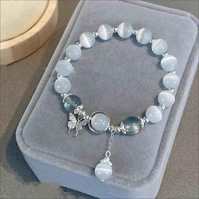 Crystal Butterfly Opal Beads Elastic rope Bracelet