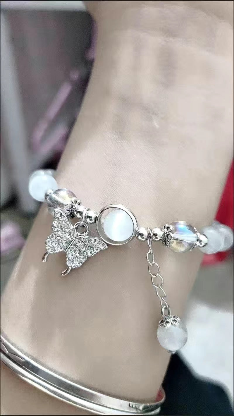 Crystal Butterfly Opal Beads Elastic rope Bracelet