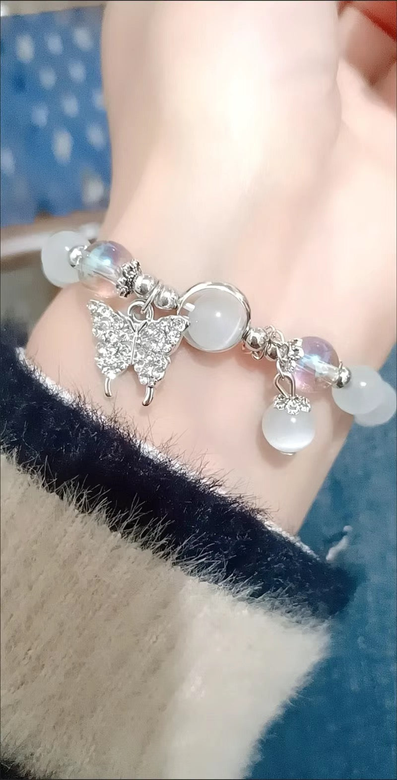 Crystal Butterfly Opal Beads Elastic rope Bracelet