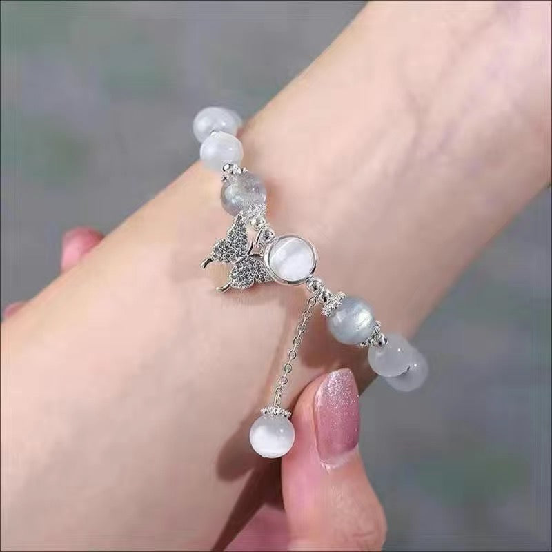 Crystal Butterfly Opal Beads Elastic rope Bracelet