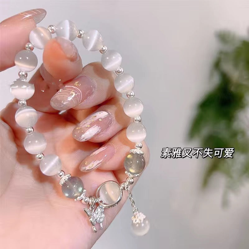 Crystal Butterfly Opal Beads Elastic rope Bracelet