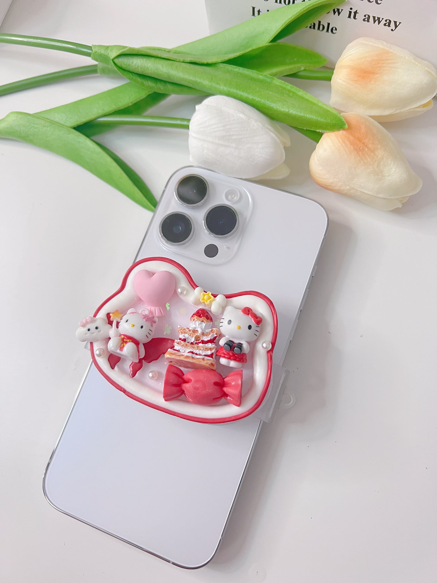 HelloKitty Whipped cream phone clip holder,cute phone case,diycases,custommade phone holder,3D Anime Phone Case,Kawaii Whip Cream Case,back phone holder