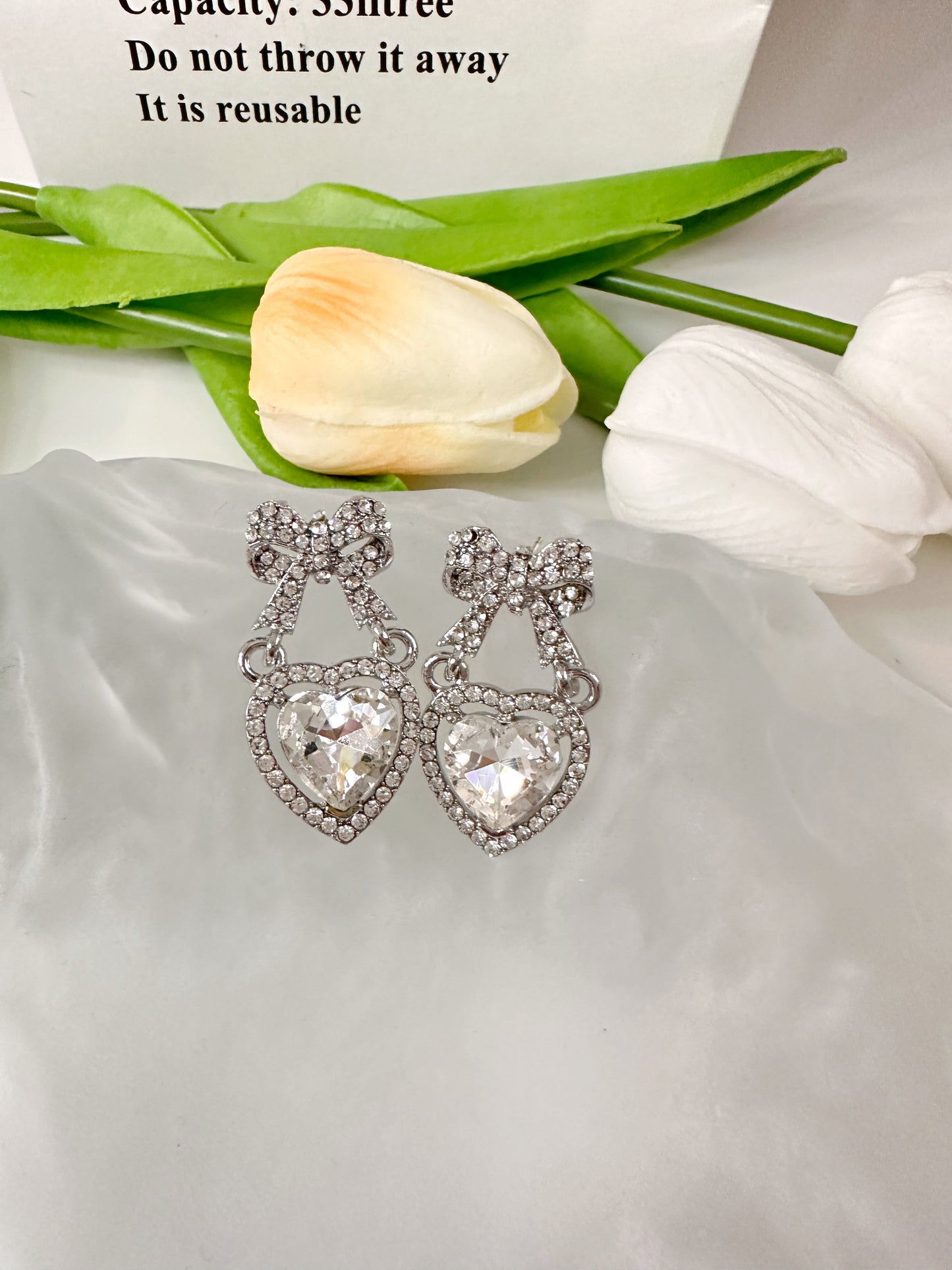 Full diamond bowknot earrings, niche design court style court style heart-shaped earrings