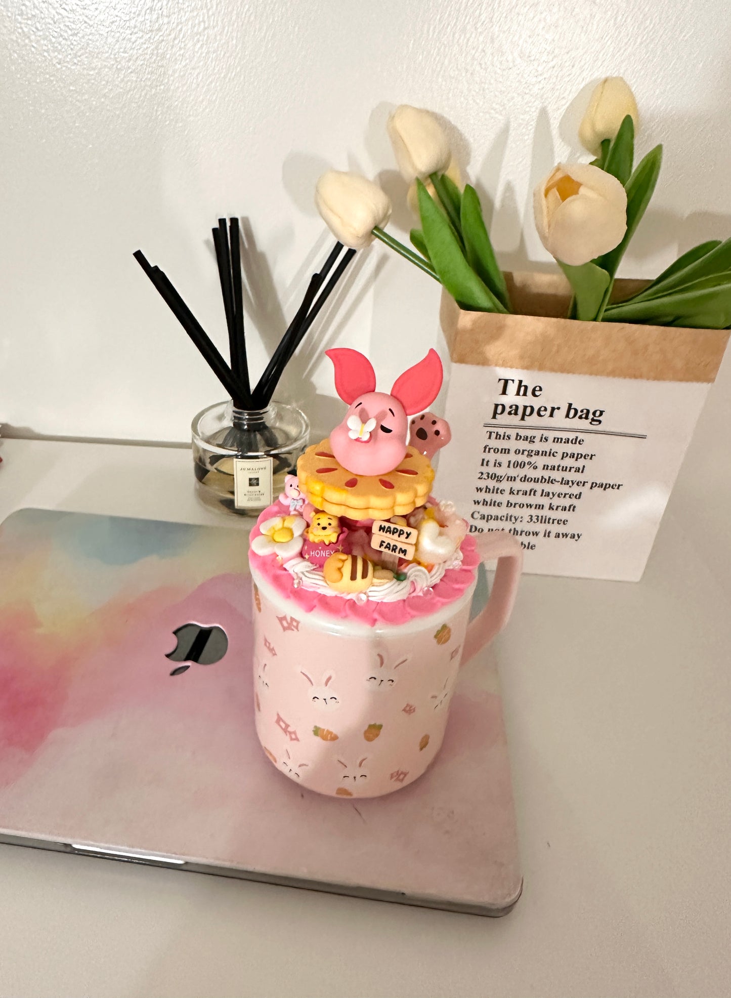 fifishandmade customized handmade Cute Ceramic Cup With Lid And Spoon, Kawaii Cup Novelty Mug, Coffee Cup, Tea Cup, Milk Cup, Mug Gift Pink 450ml/15oz