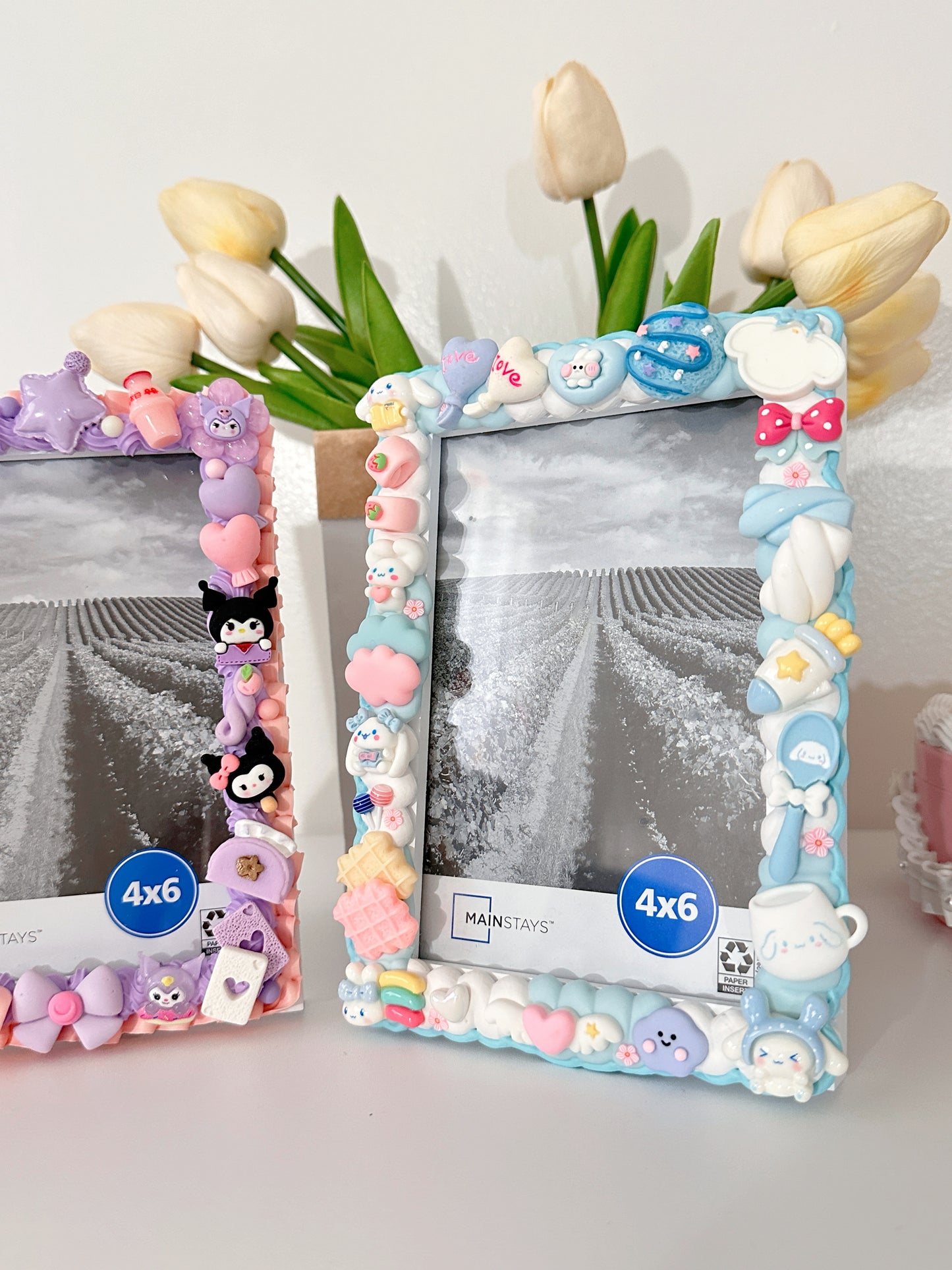 Cute Decoden Decorated Photo Frame 4" × 6", Themed Frames, Disney, Decoden Diy, Diy Resin Charms, DIY photo frame