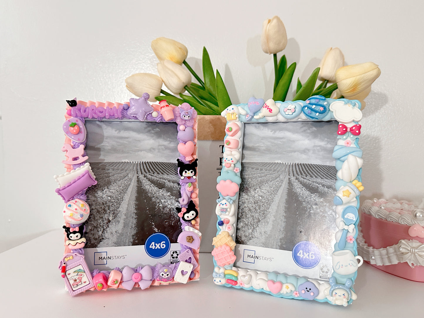 Cute Decoden Decorated Photo Frame 4" × 6", Themed Frames, Disney, Decoden Diy, Diy Resin Charms, DIY photo frame