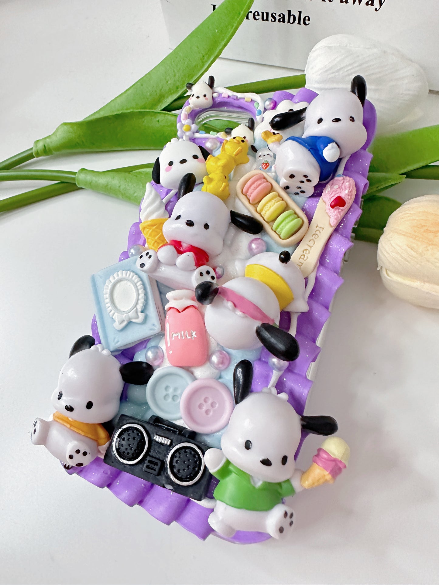 Custom Kawaii Character Decoden Phone case decoden iPhone case Samsung decoden case custom pink anime phone case resin phone case Cute Puppy