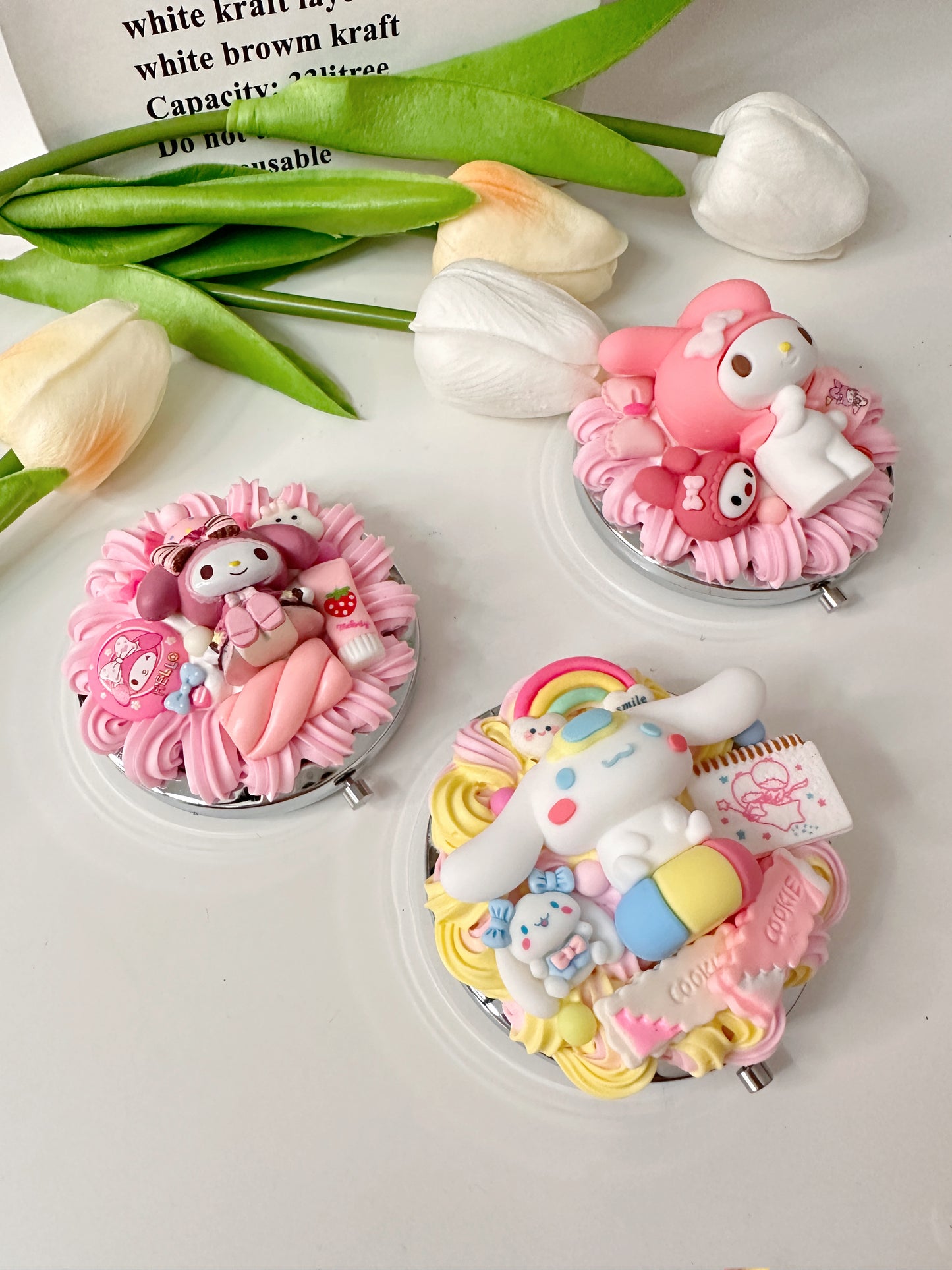 Custommade Compact mirror Decoden mirror, whipped cream portable mirror,pocket mirror,Fake Cream, Small Cute Mirror, makeup mirror without LACE