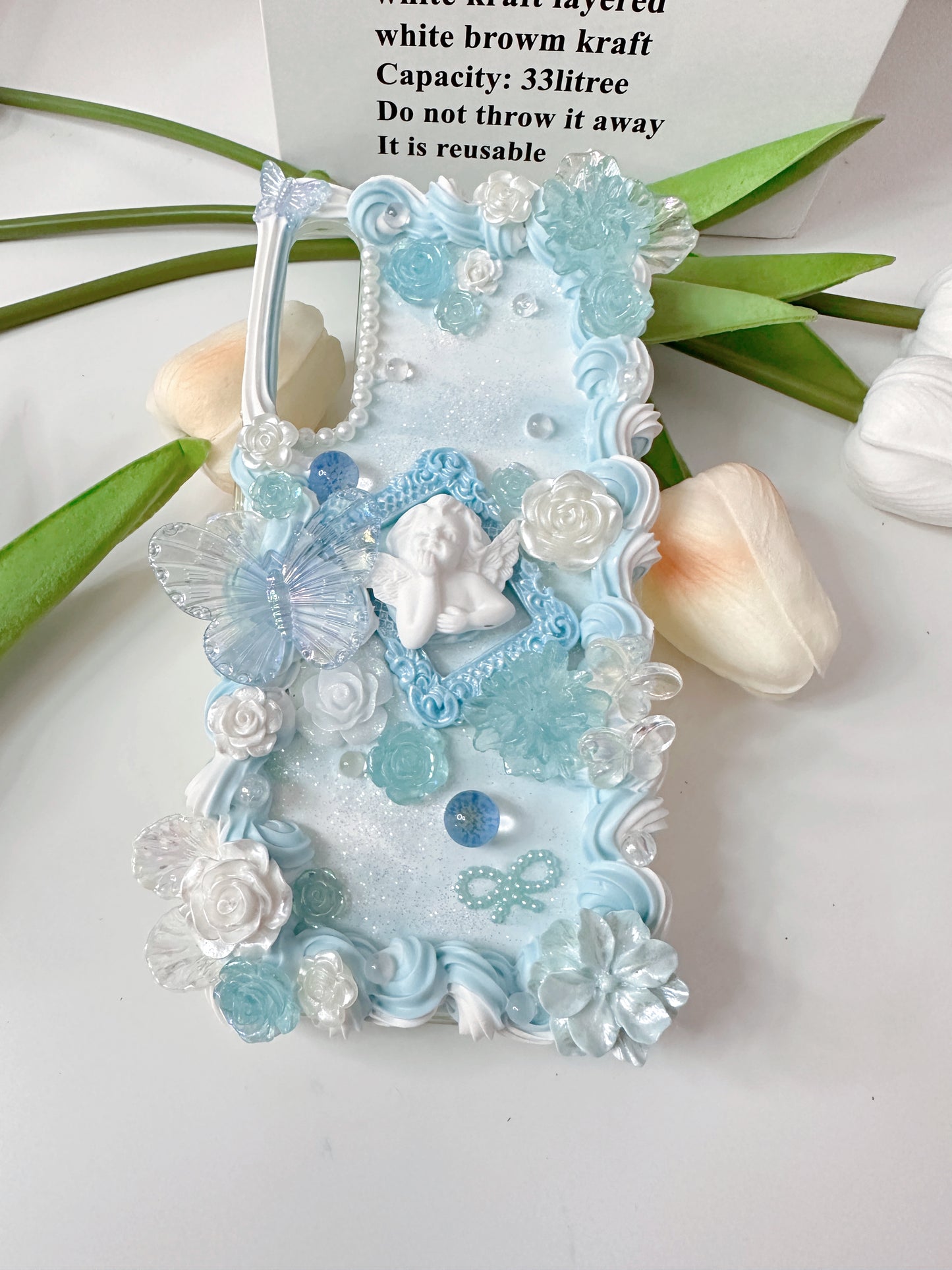 Whipped Cream Custom Decoden Phone Case Personalized Phone Cover, blue flowers case Simple style, Butterfly,custommade case for wedding gift