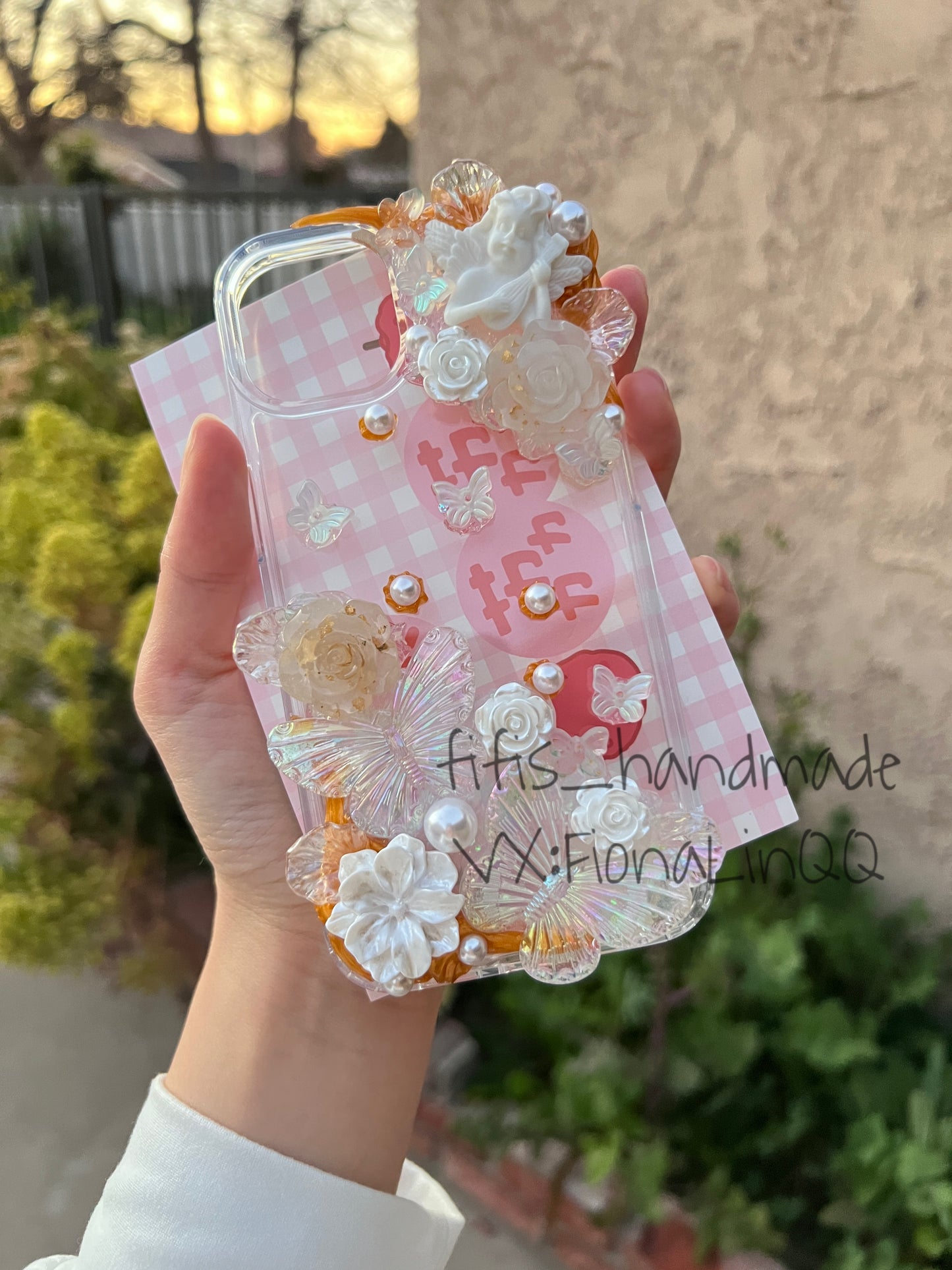 Butterfly Custom Decoden phone case, whipped cream phone case, golden flowers angle case Simple style, flower butterfly