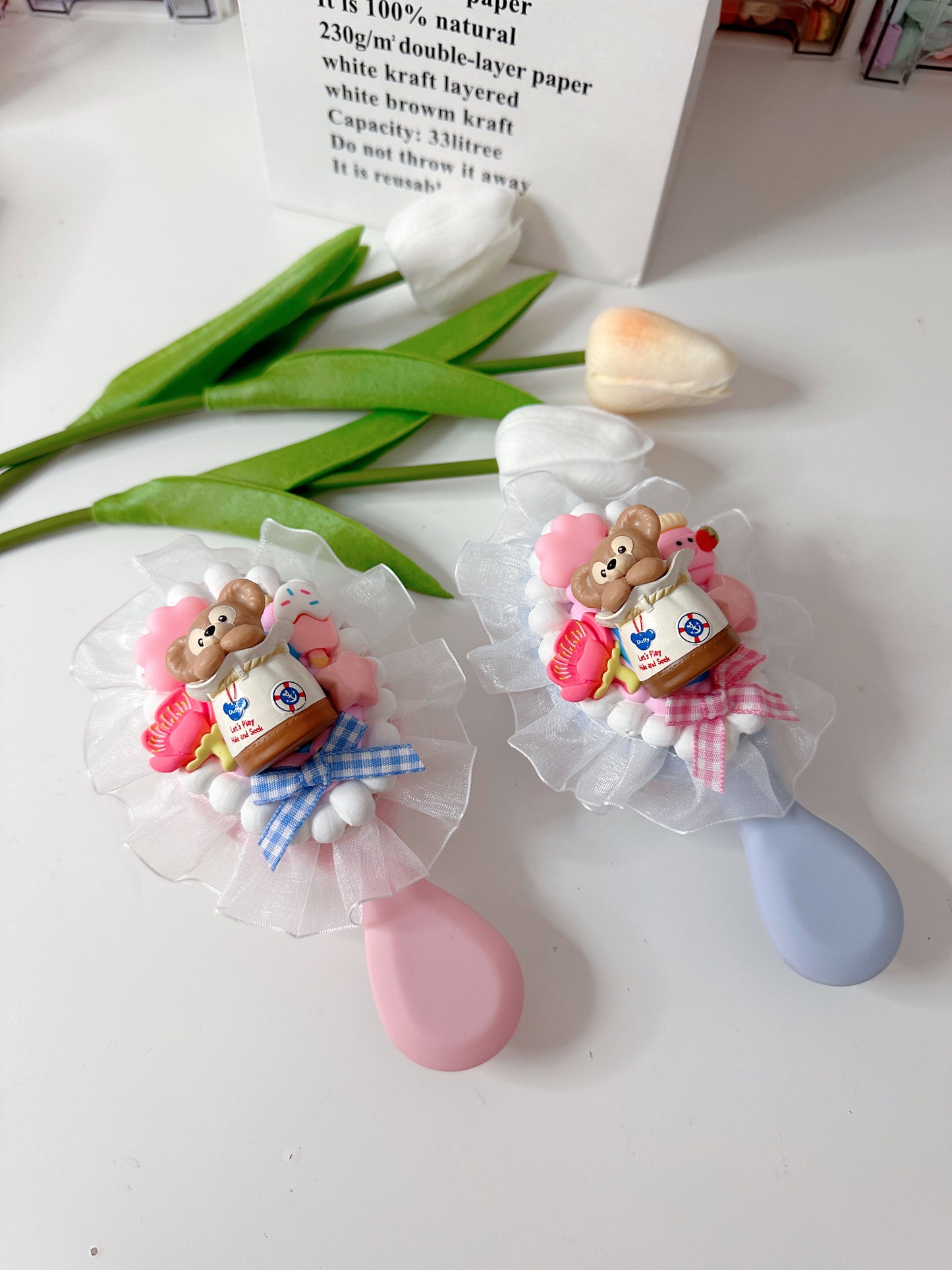 Kawaii Decoden Air Cushion Comb, whipped cream Women vintage decor mini Hair bursh,cute hair brush,decoden compact brush kids with LACE