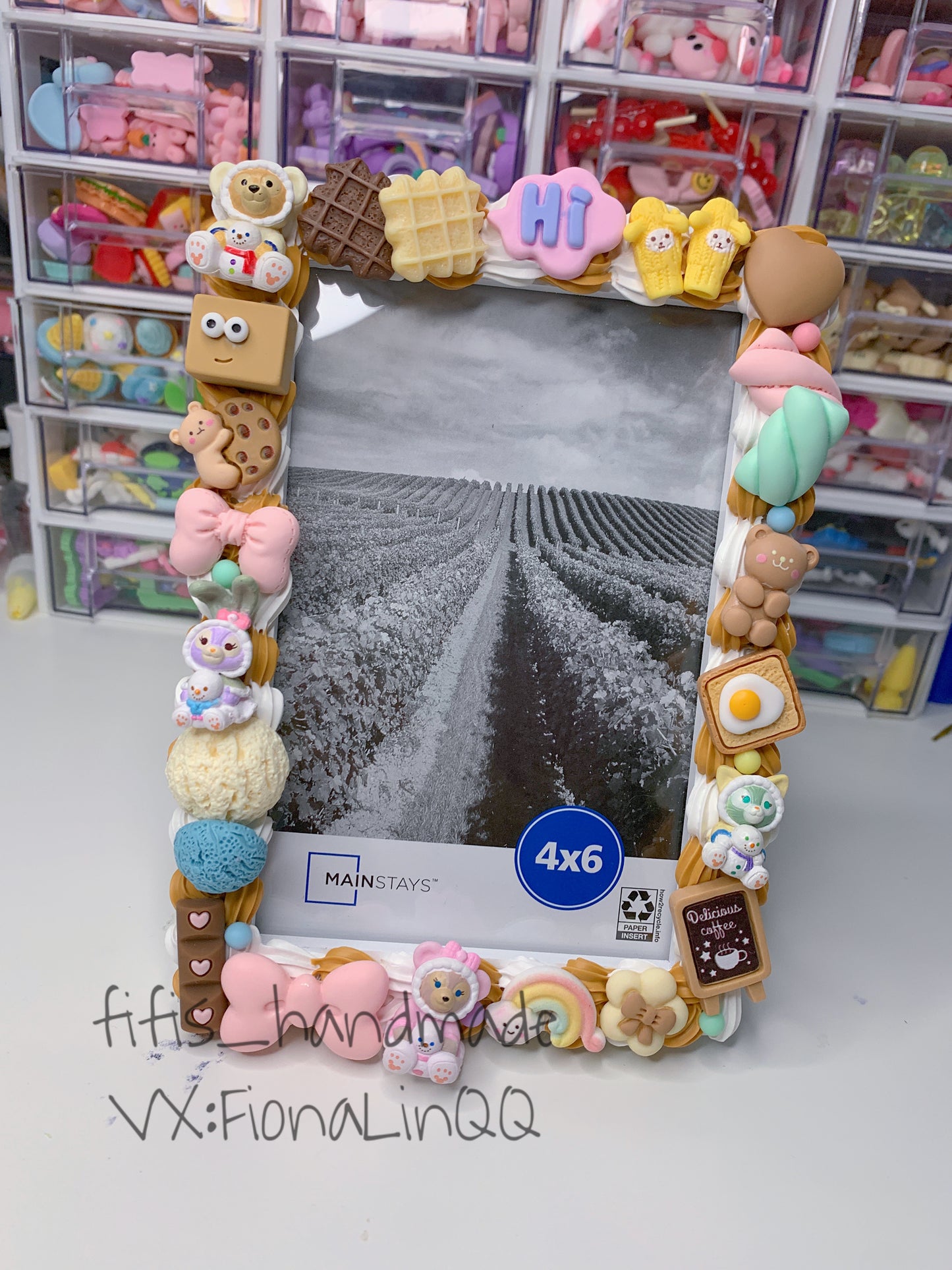 Cute Decoden Decorated Photo Frame 4" × 6", Themed Frames, Disney, Decoden Diy, Diy Resin Charms, DIY photo frame