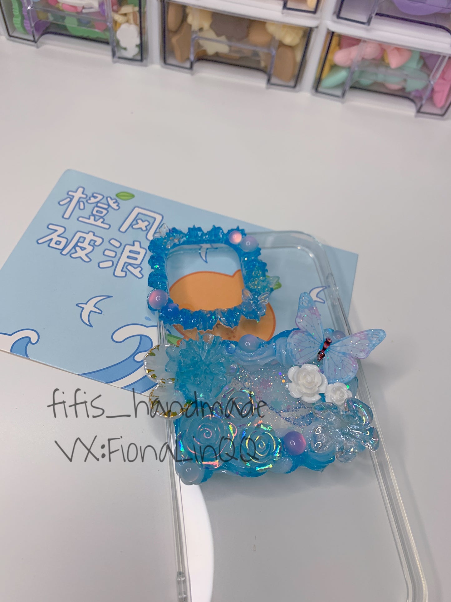 Custom Decoden phone case, whipped cream phone case,blue laser flowers case Simple style,Butterfly,custom made case for wedding,wedding gift