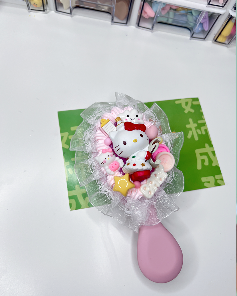 Custom Decoden Hair brush, whipped cream Hair brush,Women lovely decor mini Hair bursh,cute hair brush,decoden compact brush kids with LACE
