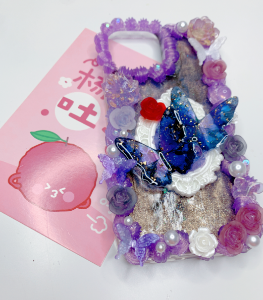 Custom Decoden phone case, whipped cream phone case,blue laser flowers case Simple style,Butterfly,custom made case for wedding,wedding gift