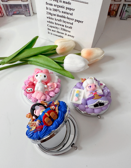 Compact mirror Custom Decoden mirror, whipped cream portable mirror,pocket mirror,Fake Cream, Small Cute Mirror, makeup mirror without LACE
