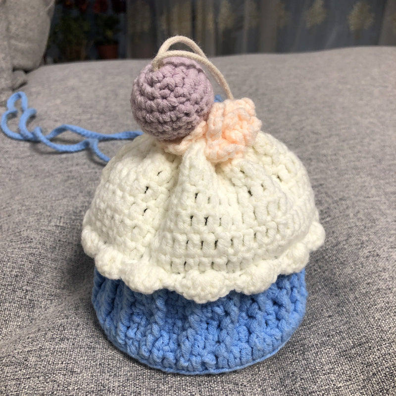 Hand-knitted cake bag sweet lady messenger wool coin purse net red beam mouth bag
