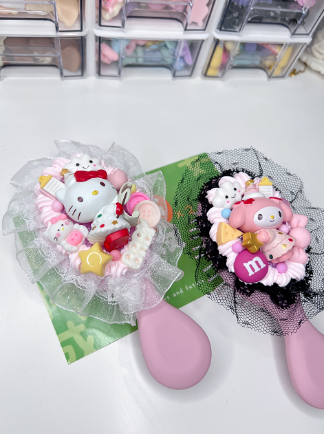 Custom Decoden Hair brush, whipped cream Hair brush,Women lovely decor mini Hair bursh,cute hair brush,decoden compact brush kids with LACE