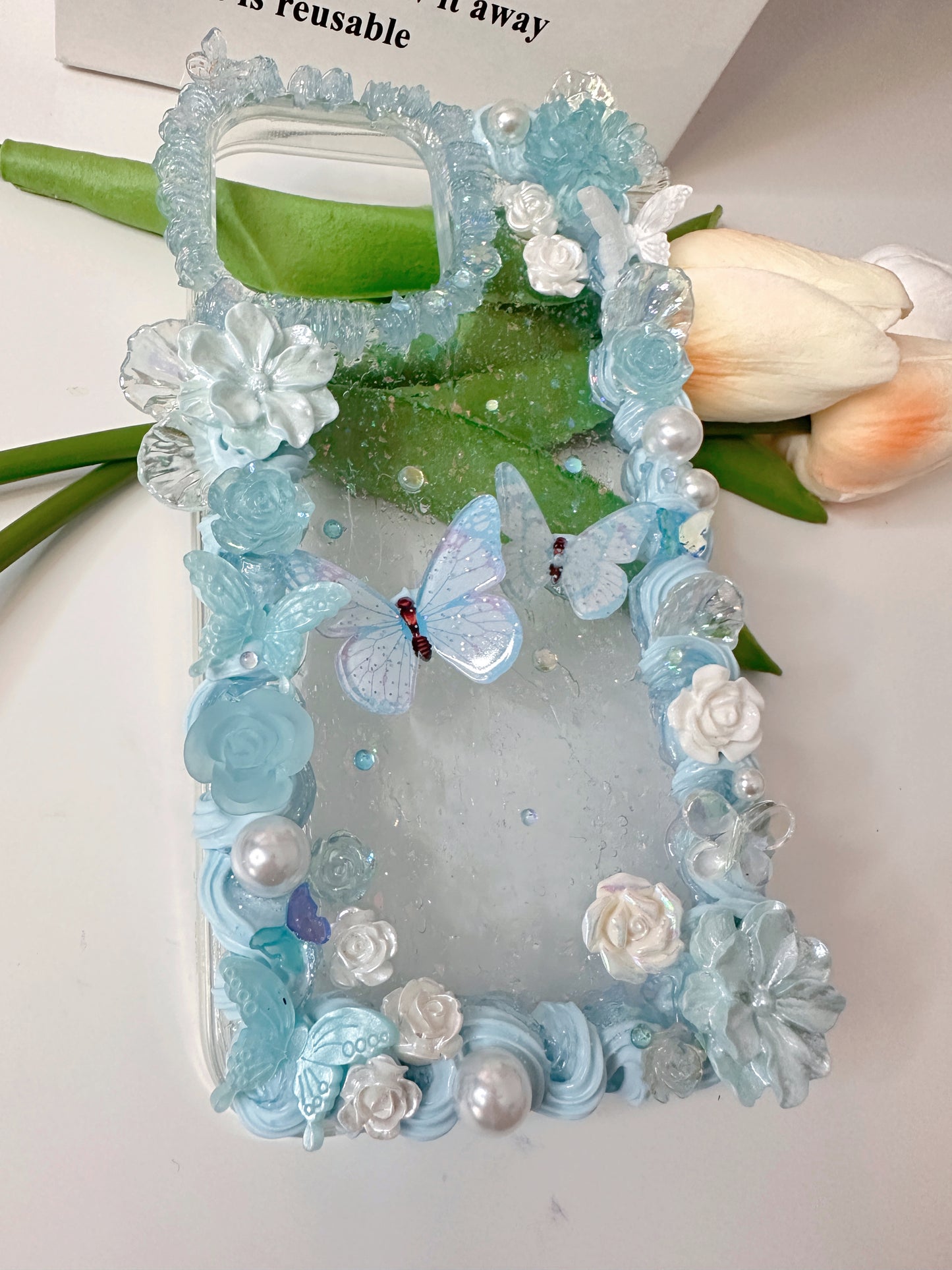 Butterfly Custom Decoden phone case, whipped cream phone case, golden flowers angle case Simple style, flower butterfly