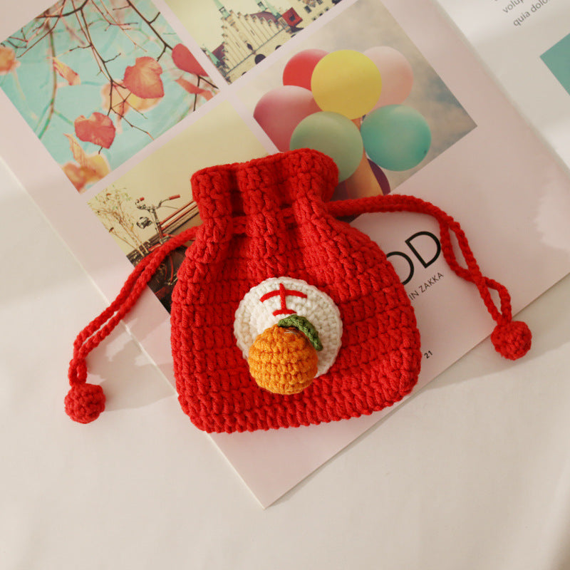 Good luck and good meaning hand-woven coin purse girl sweet blessing bag red drawstring pocket