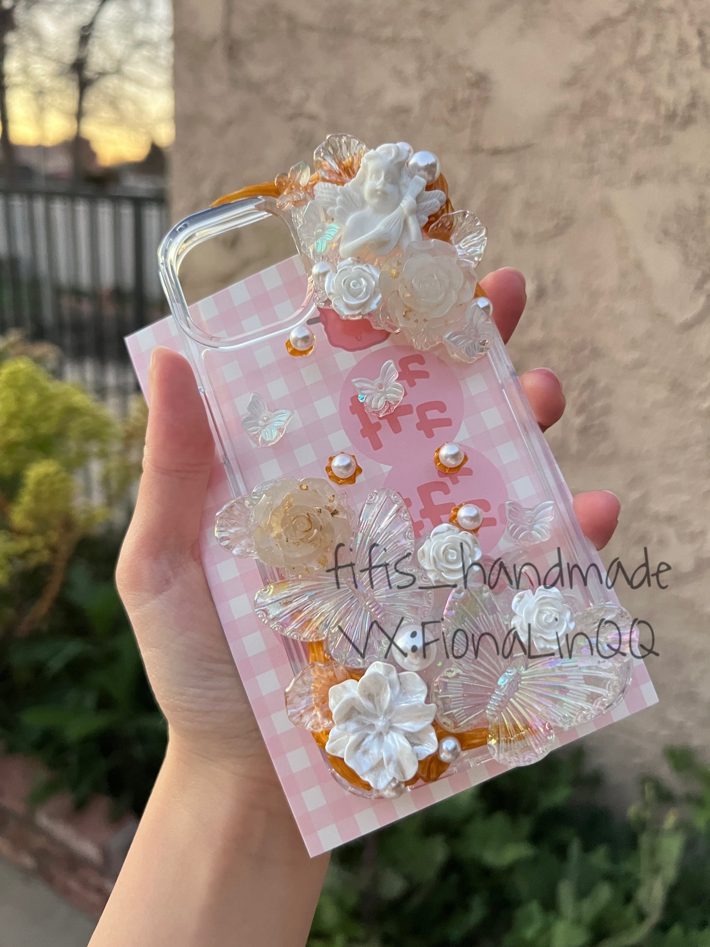 Butterfly Custom Decoden phone case, whipped cream phone case, golden flowers angle case Simple style, flower butterfly